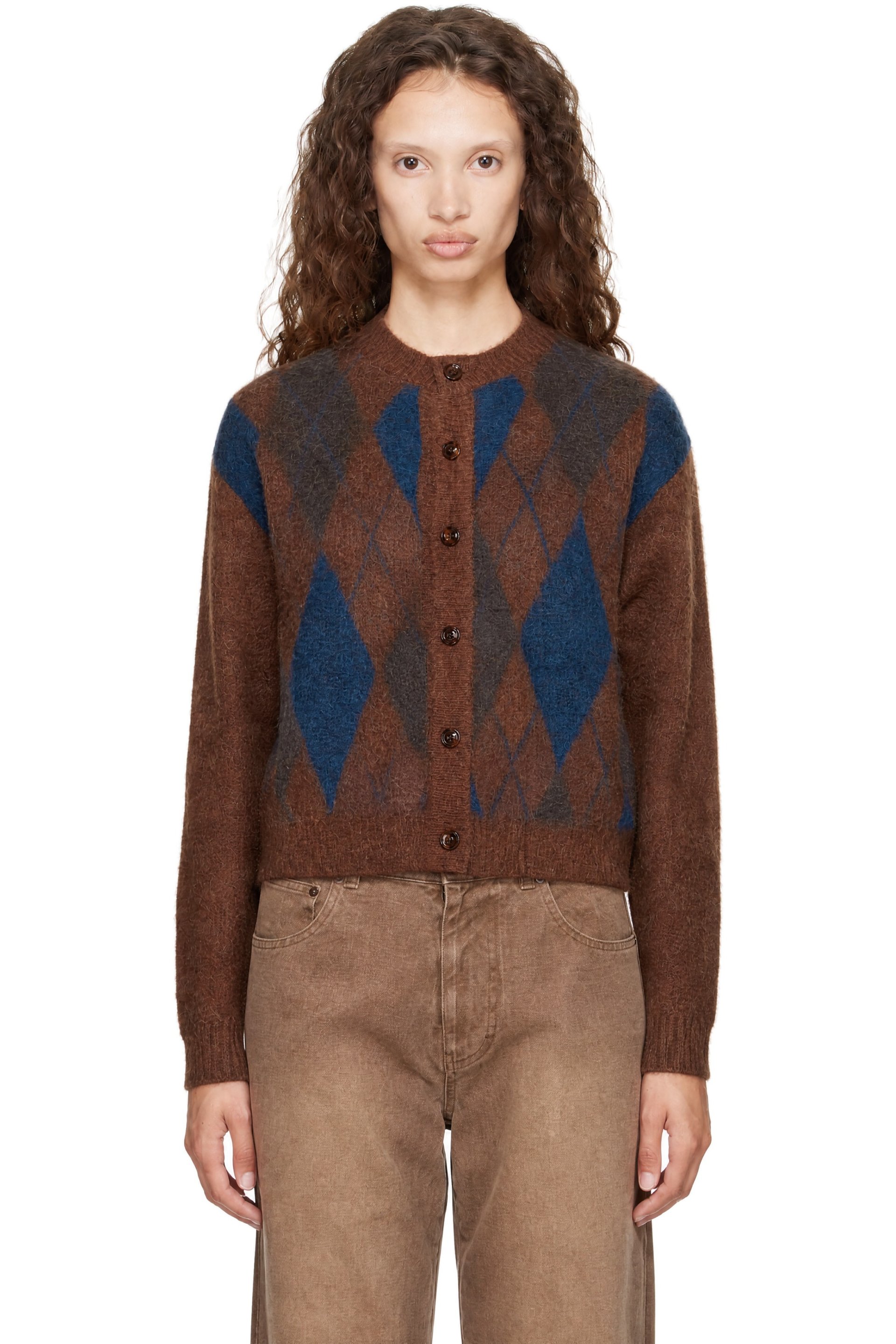 TONYWACK - Brown Brushed Argyle Cardigan