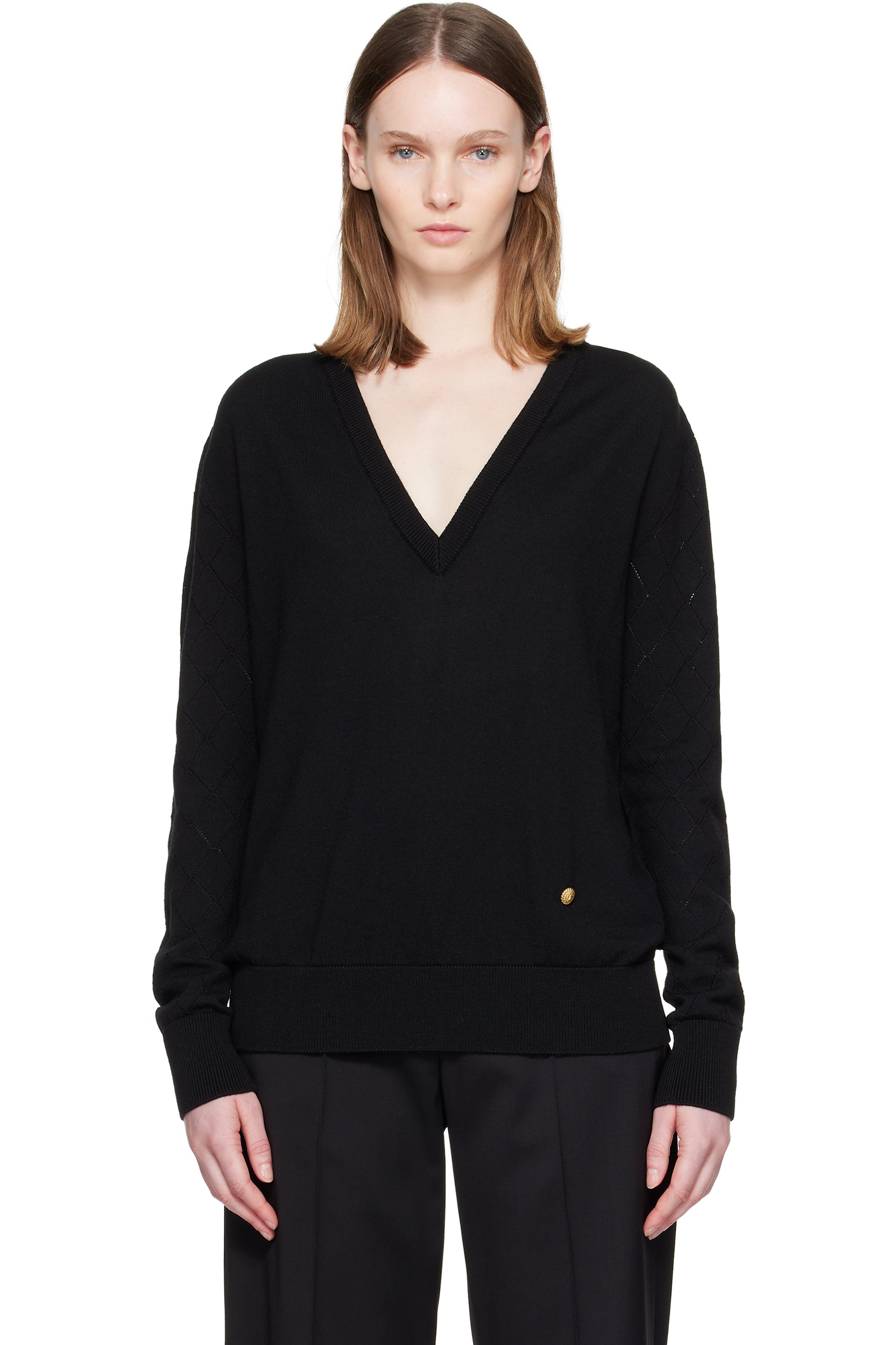 Balmain - 黑色 V-Neck Light 毛衣