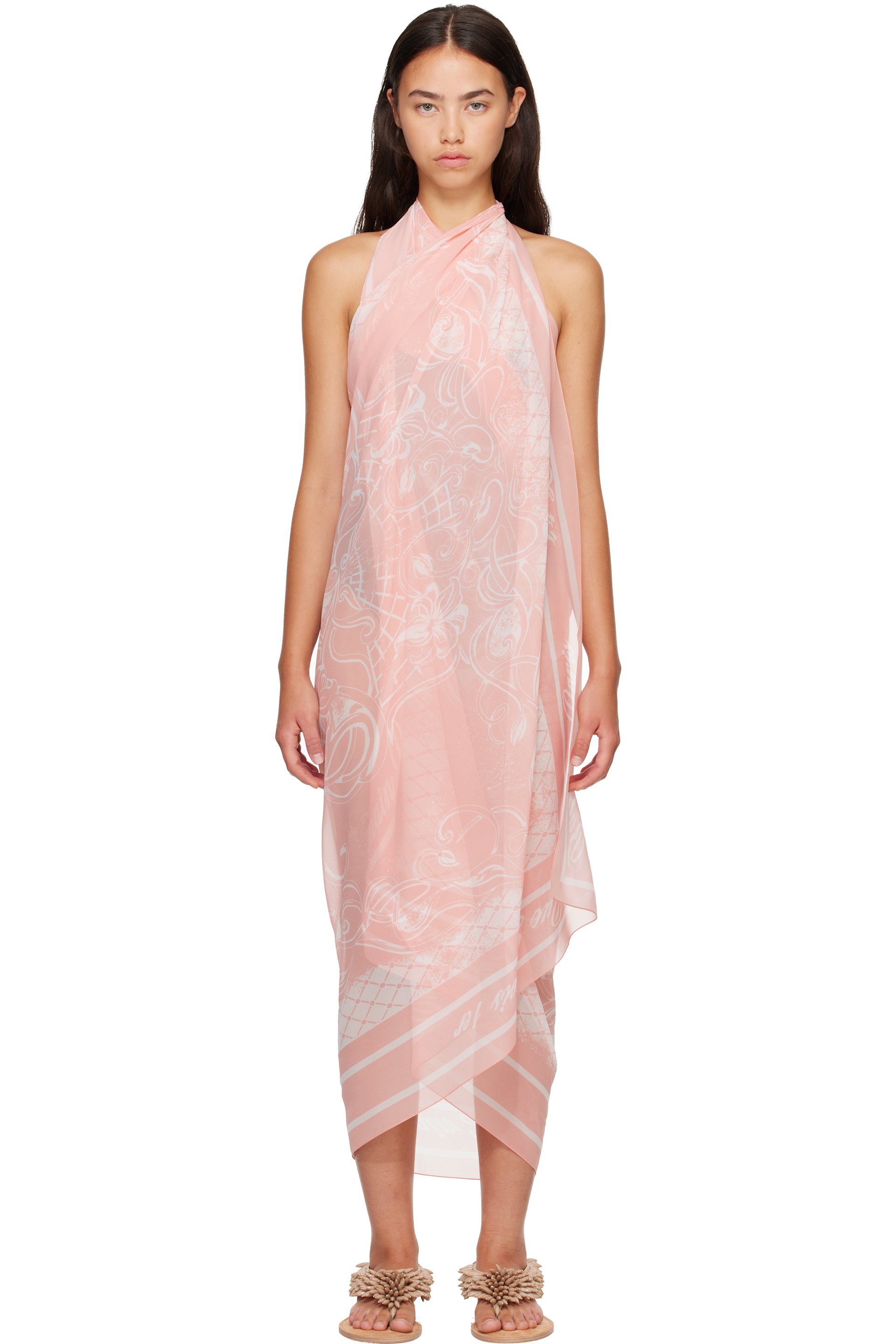 BALMAIN - Pink Printed Silk Cover-up
