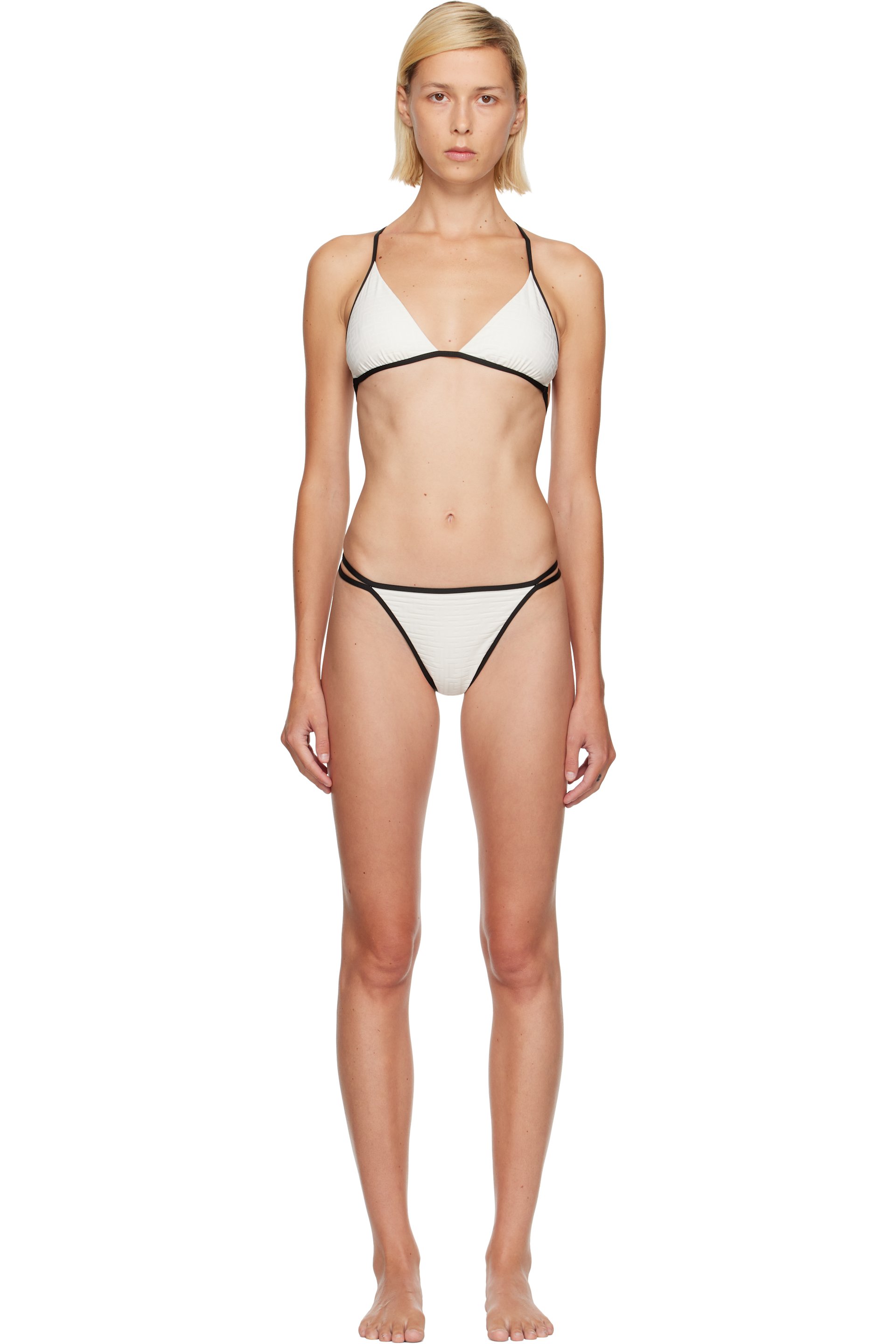 BALMAIN - Off-White Monogram Lycra Bikini