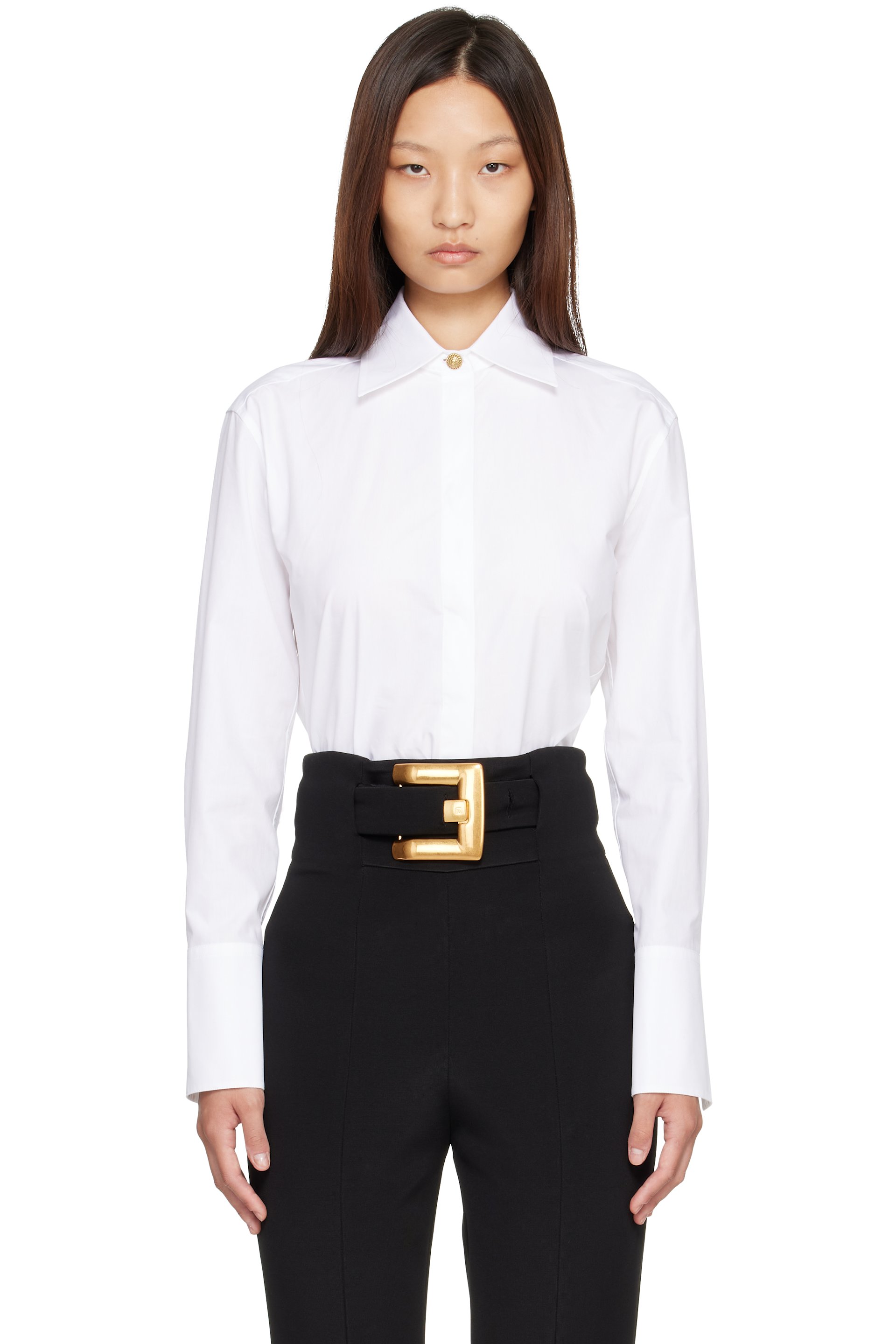 BALMAIN - White Cotton Poplin Shirt