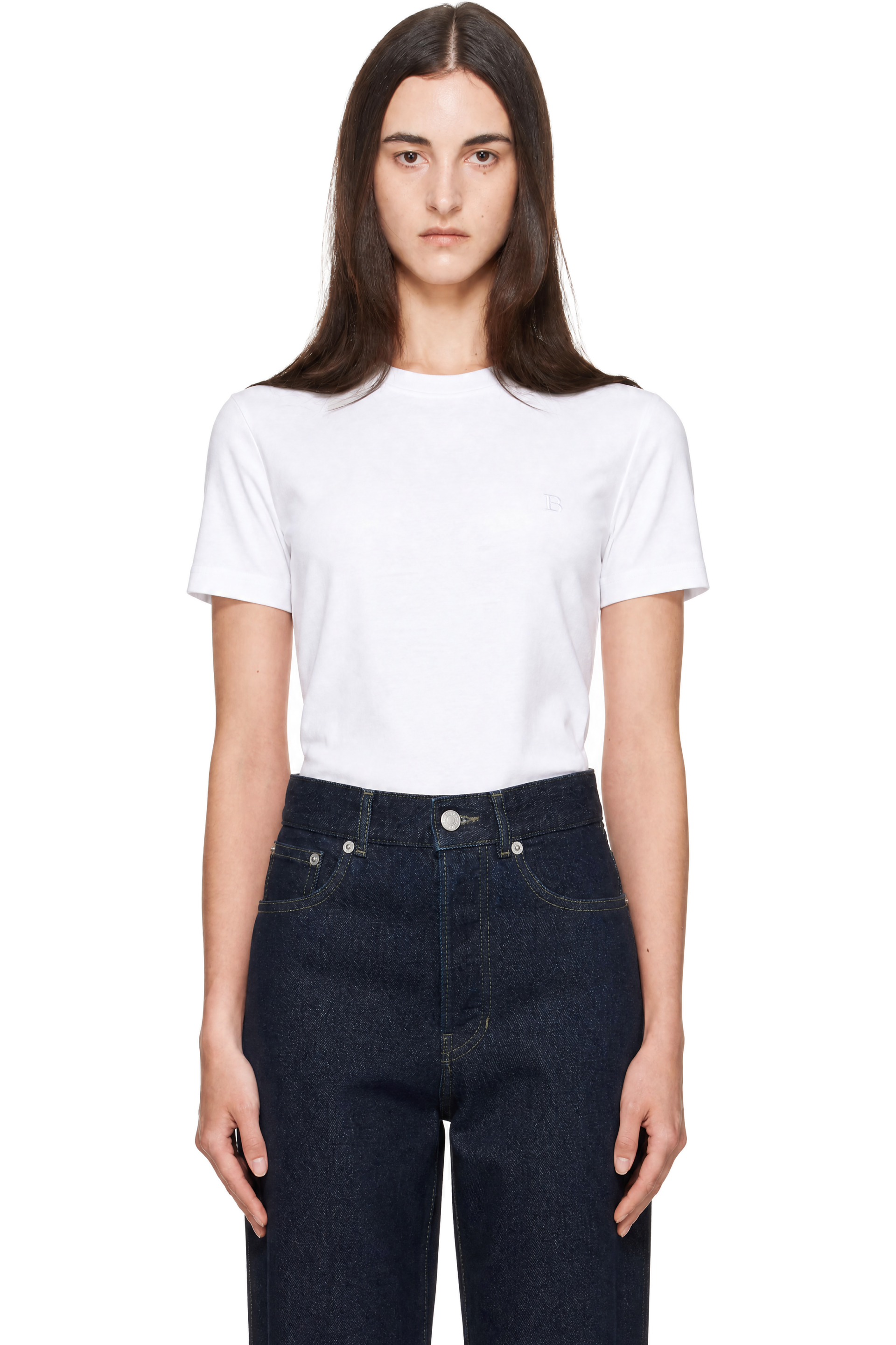 BALMAIN - White S/S Mini Embroidered Jersey T-shirt