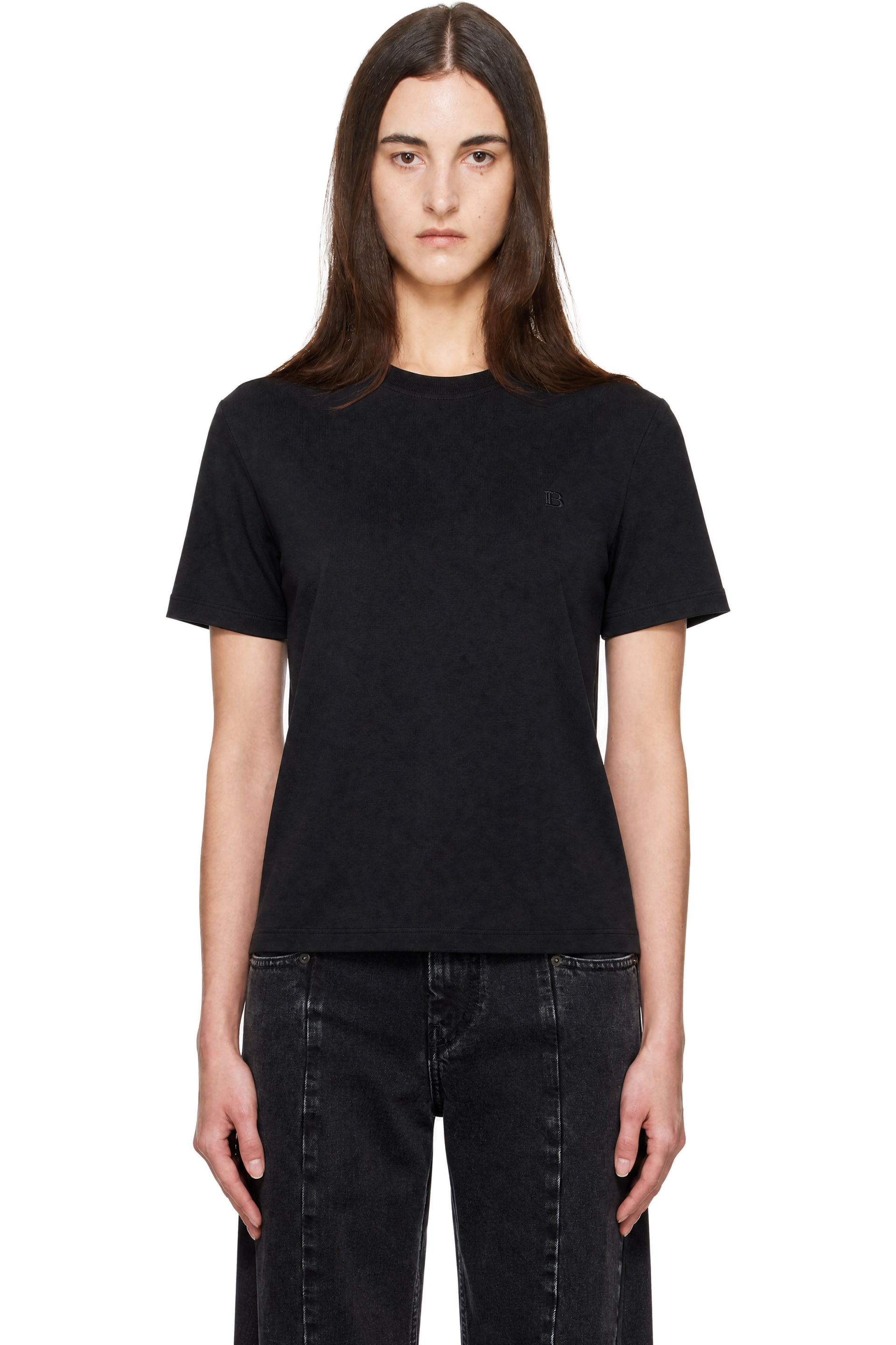 BALMAIN - Black S/S Mini Embroidered Jersey T-shirt