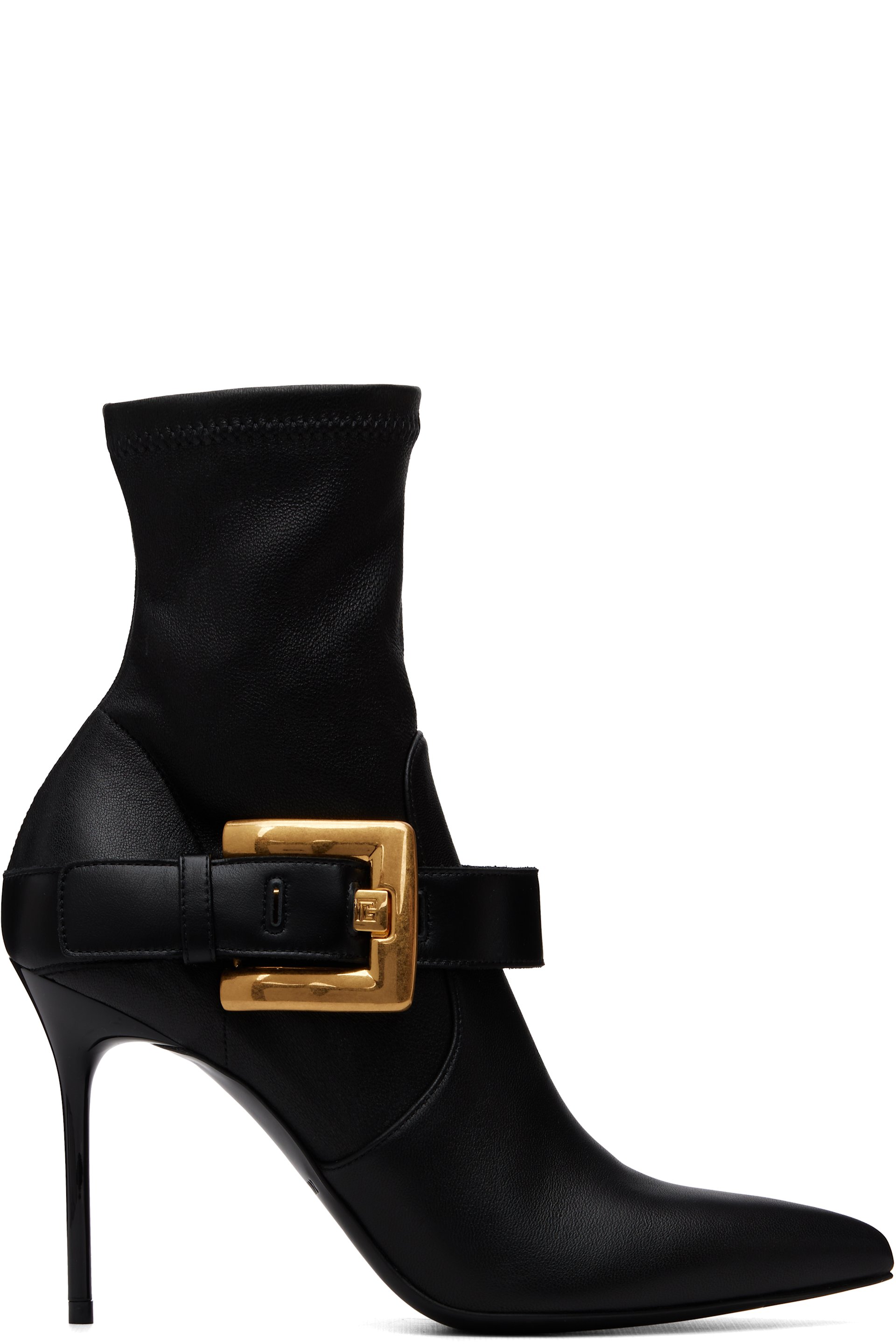 BALMAIN - Black Anthem Stretch Leather Ankle Boots