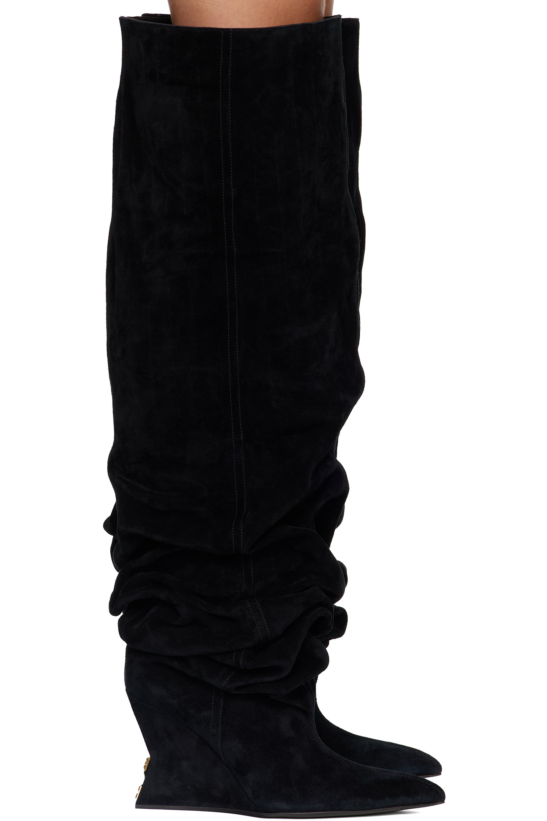Balmain - Bottes cuissardes à talon compensé noires en suède