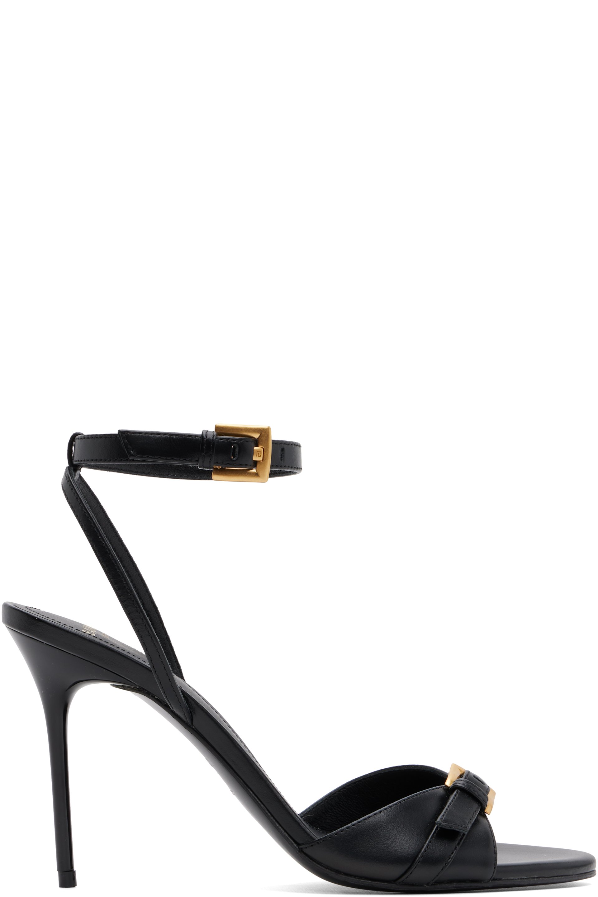 BALMAIN - Black Anthem Leather Heeled Sandals