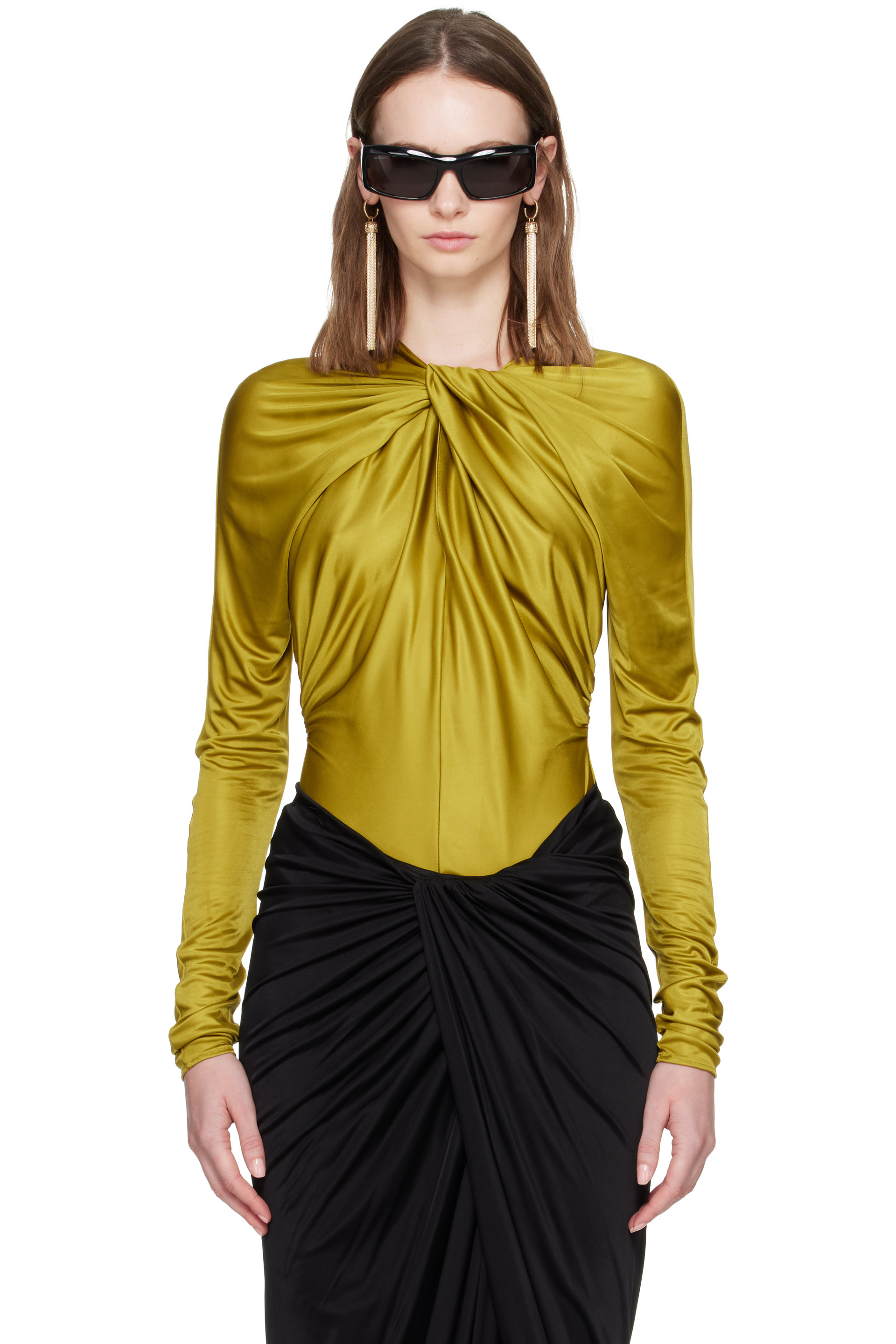 BALMAIN - Green LS Twist Detail Bodysuit