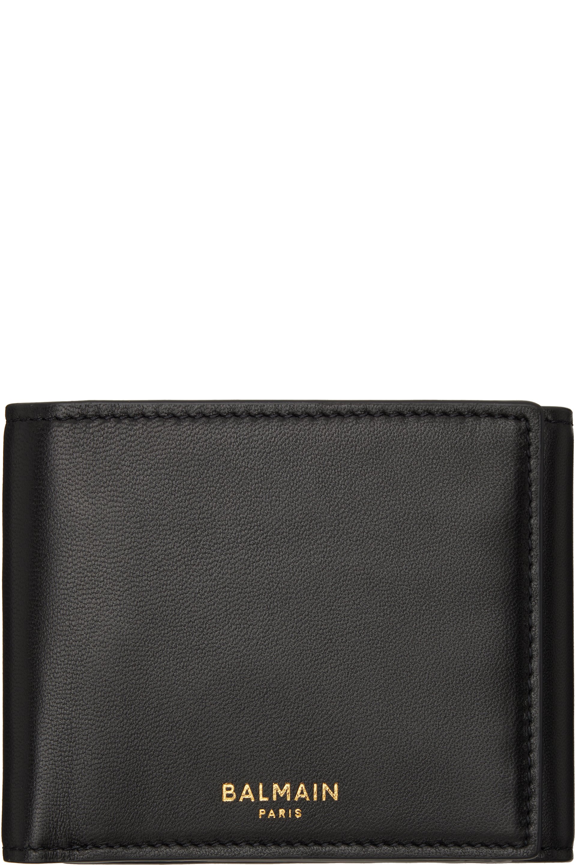 BALMAIN - Black Smooth Leather Trifold Wallet