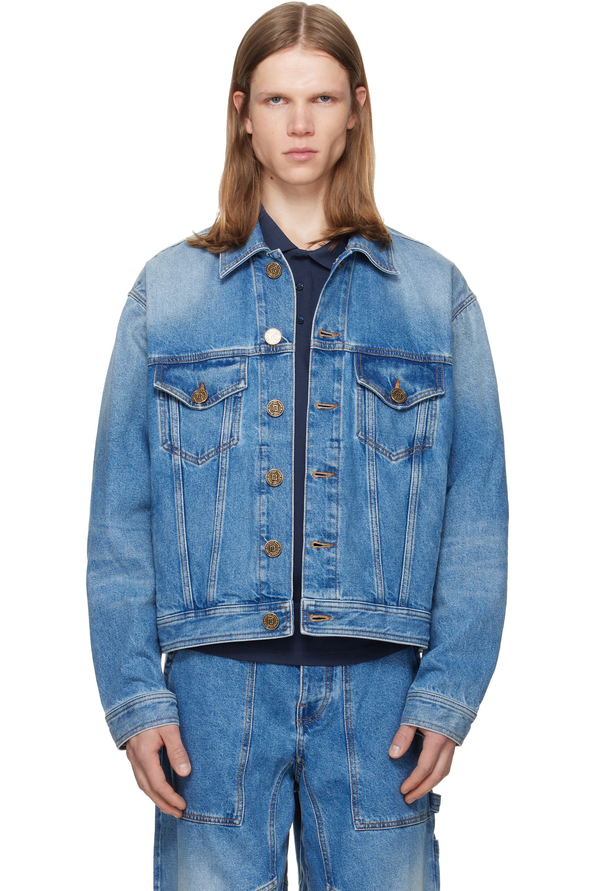BALMAIN - Blue Faded Denim Jacket