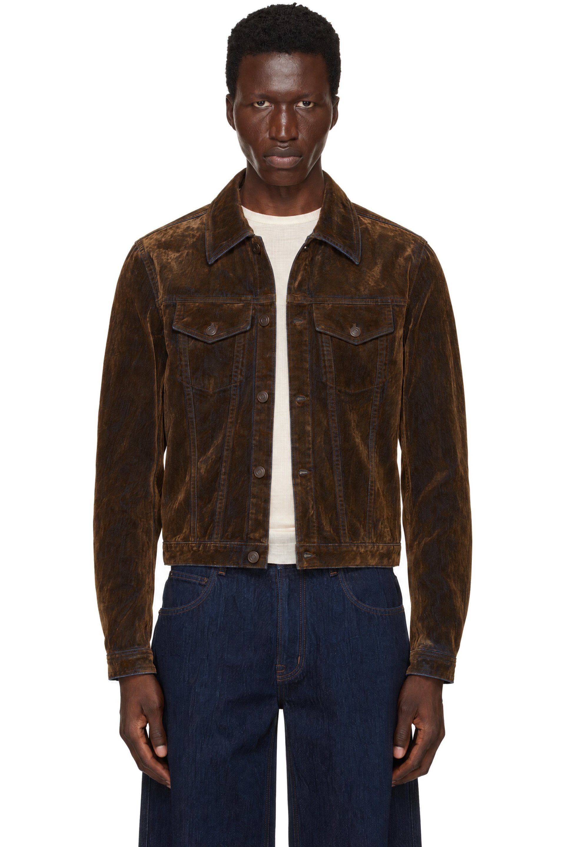 TONYWACK - Brown Flocked Denim Trucker Jacket