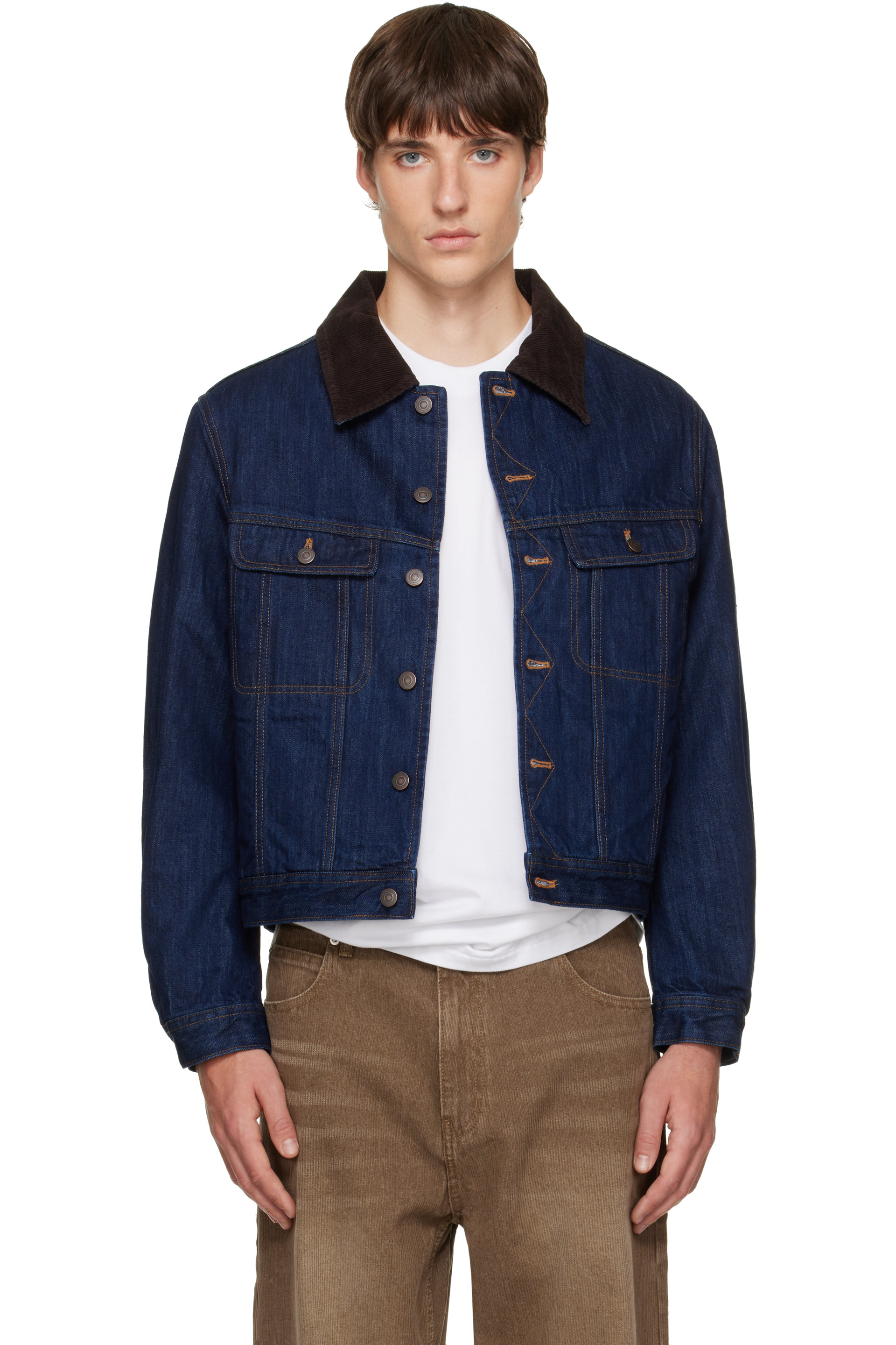 TONYWACK - Blue Cord-Collar Denim Trucker Jacket