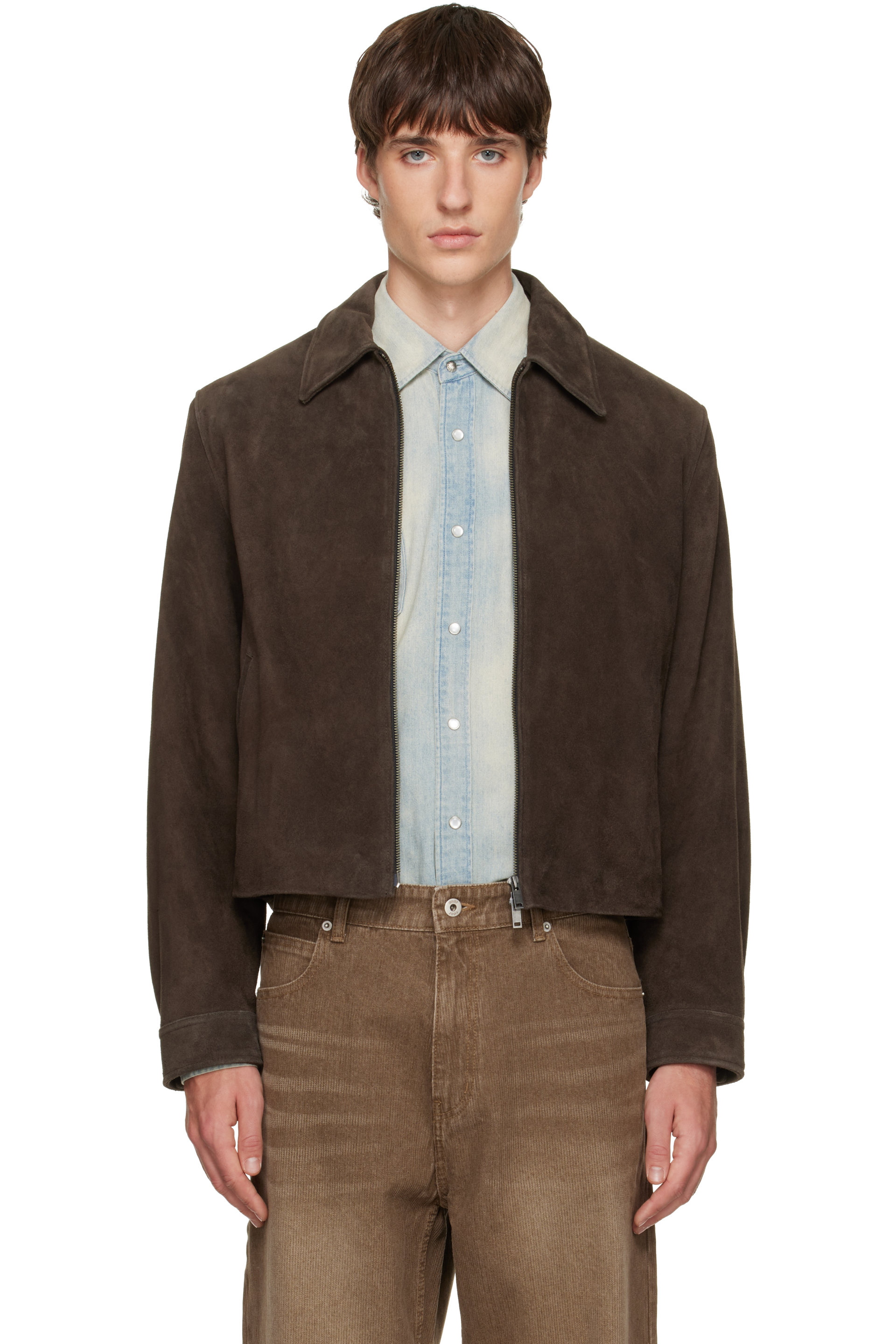 TONYWACK - Brown Split Zippered Suede Jacket