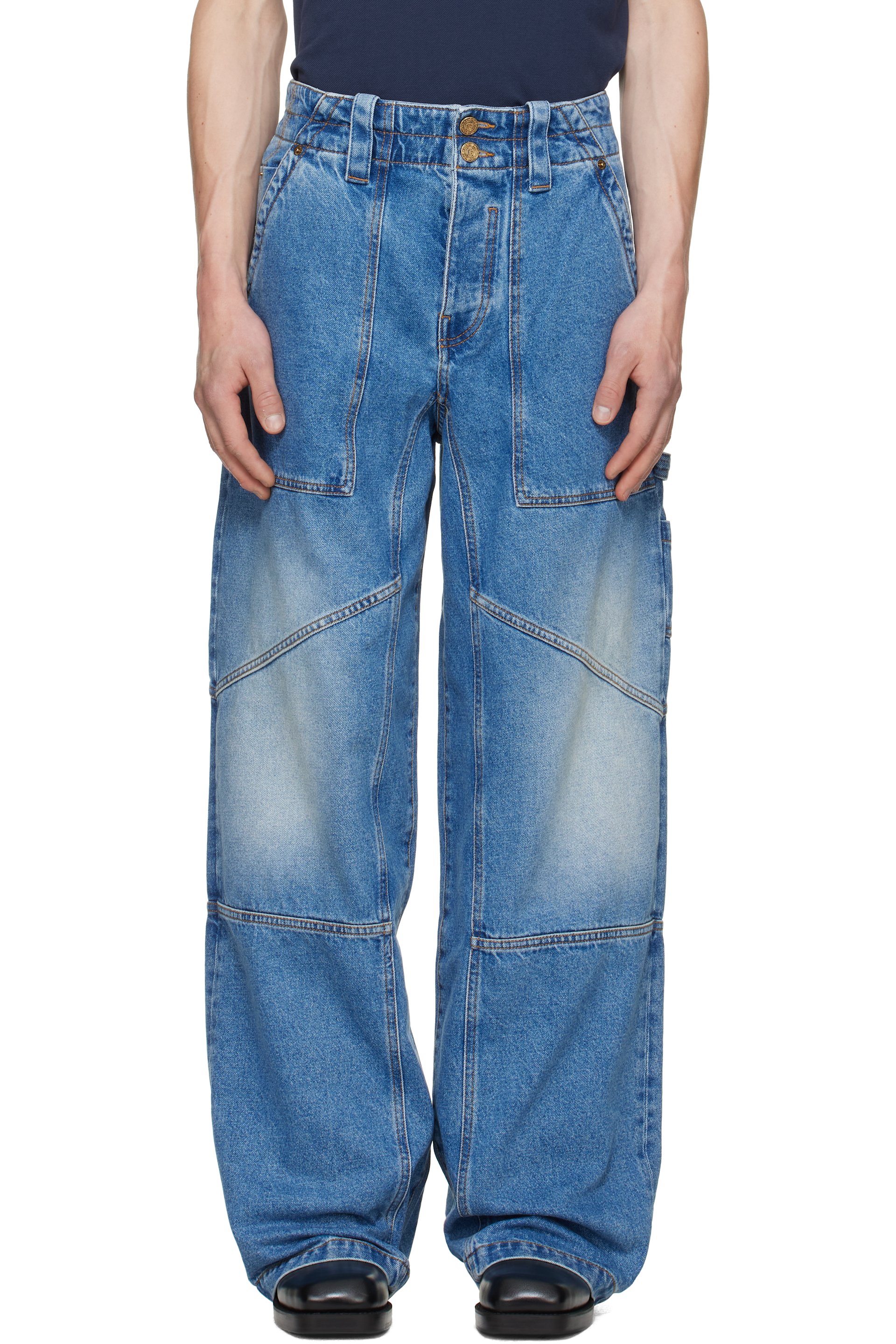 Balmain - Jean menuisier bleu en denim