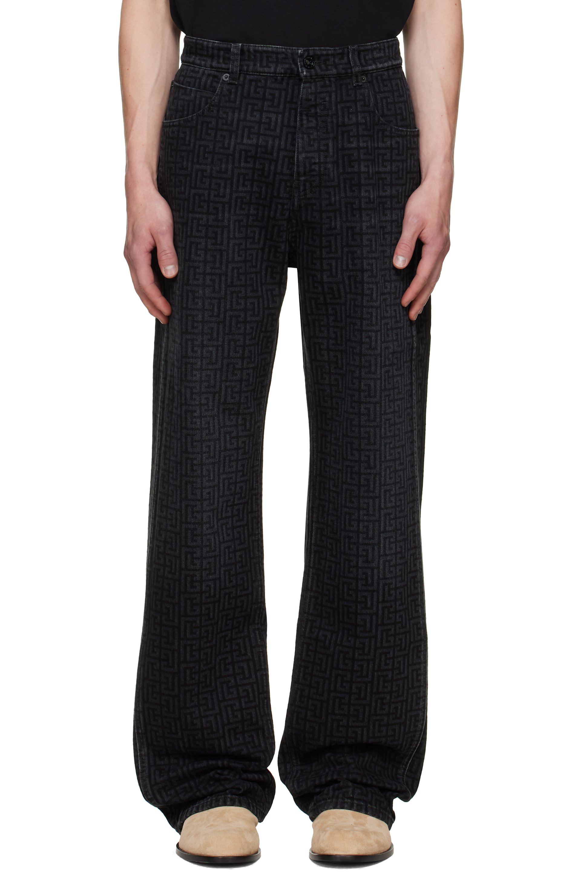 Balmain - Jean décontracté noir à monogramme