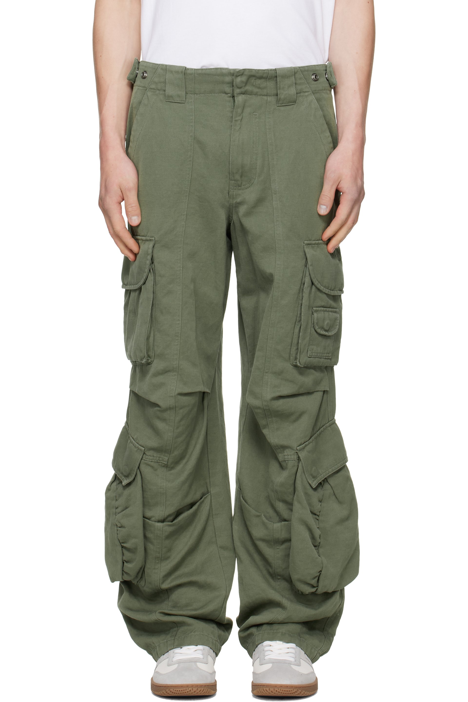 Balmain - Pantalon cargo kaki en coton et lin