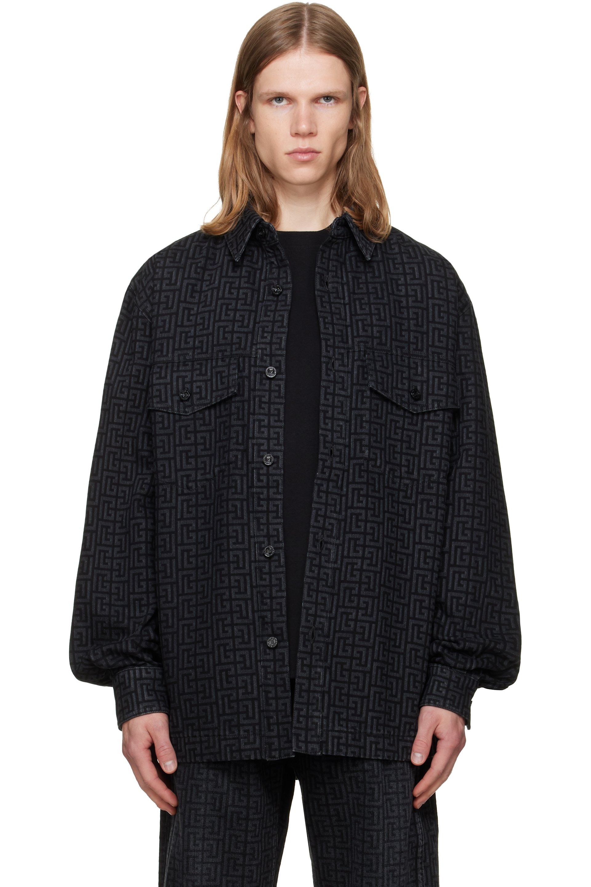 BALMAIN - Black Monogram Denim Overshirt