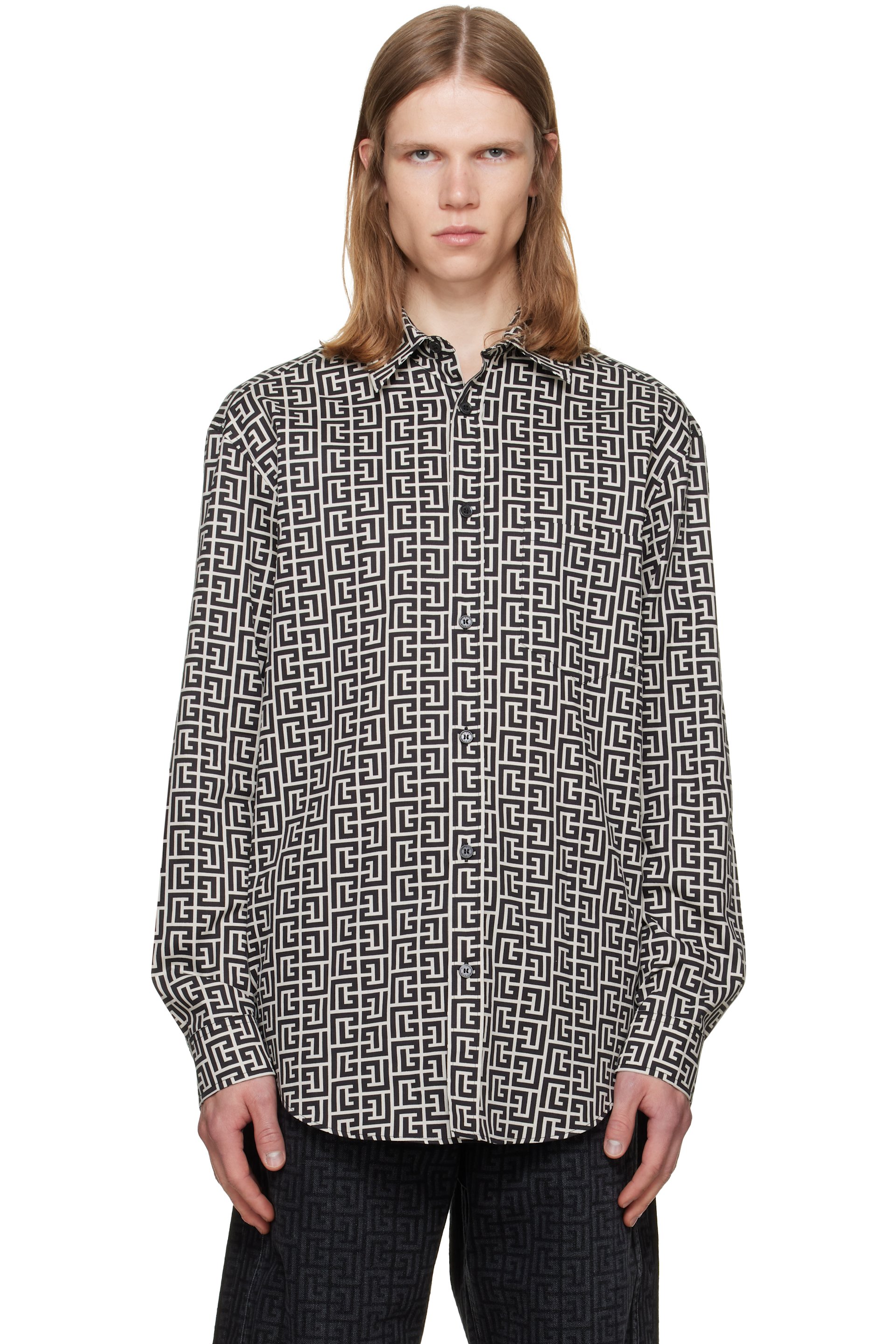 BALMAIN - Black & White Monogram Loose Shirt