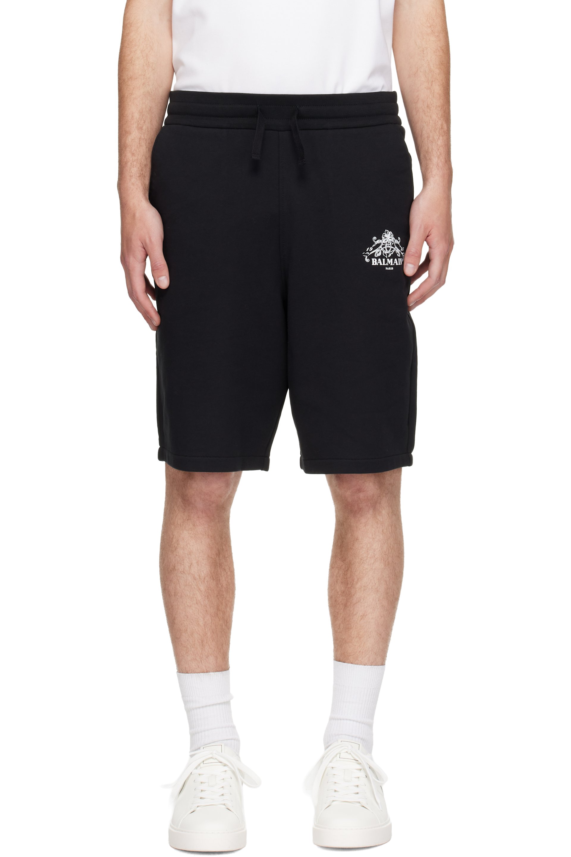 BALMAIN - Black 'Balmain' Vine Print Sweat Shorts