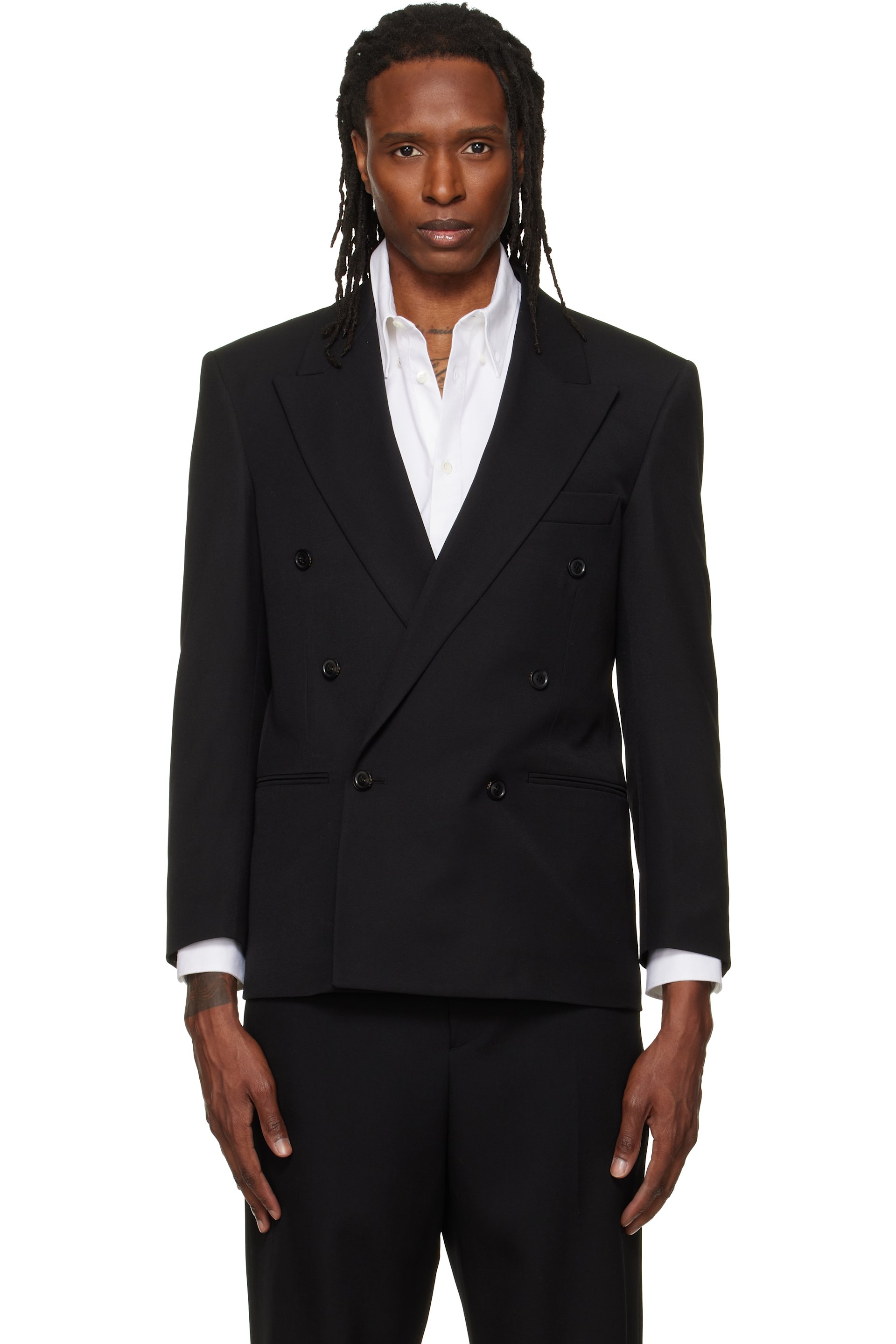 TONYWACK - Black Wool Twill Double-Breasted Blazer