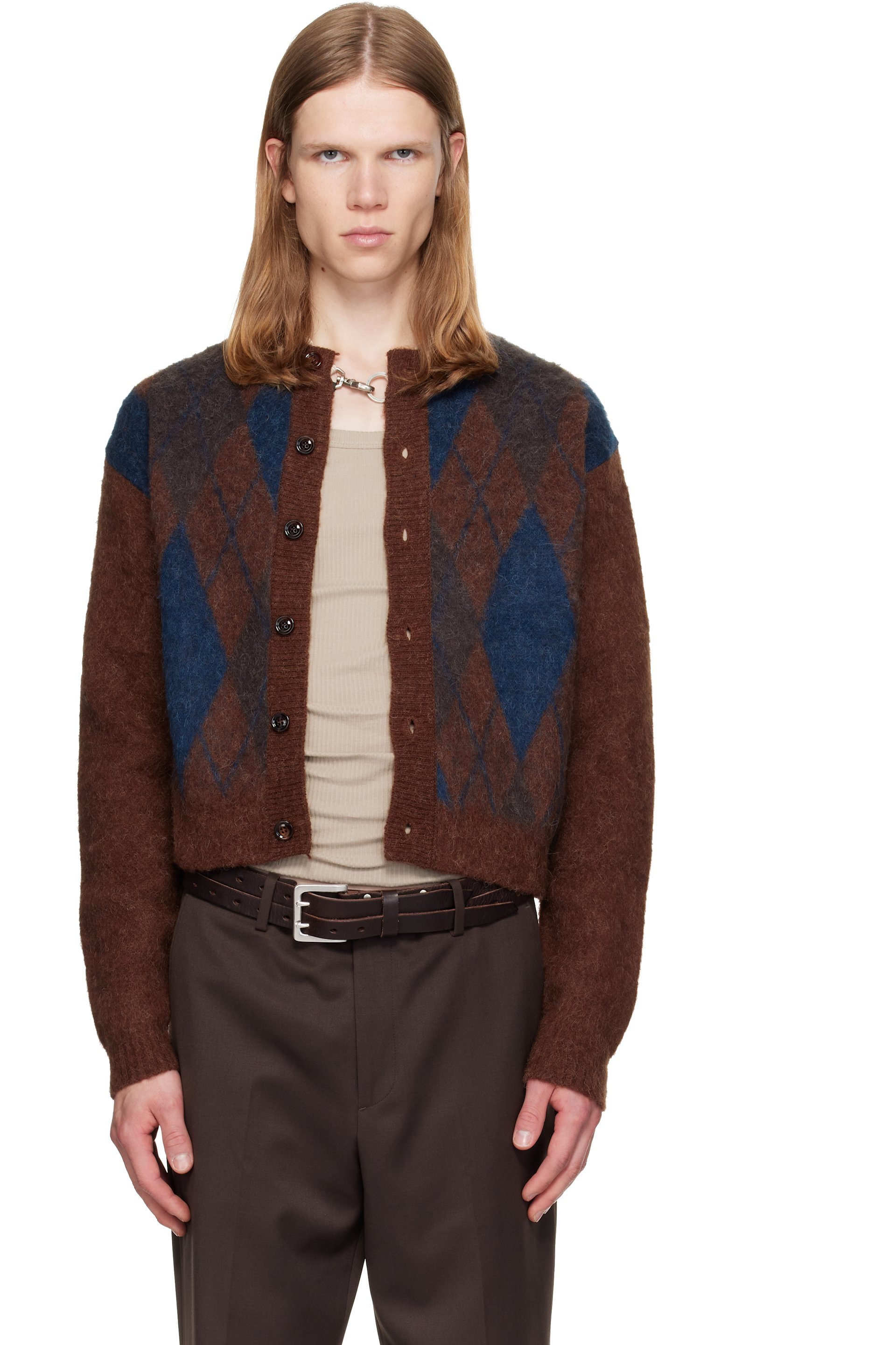 TONYWACK - Brown Brushed Argyle Cardigan