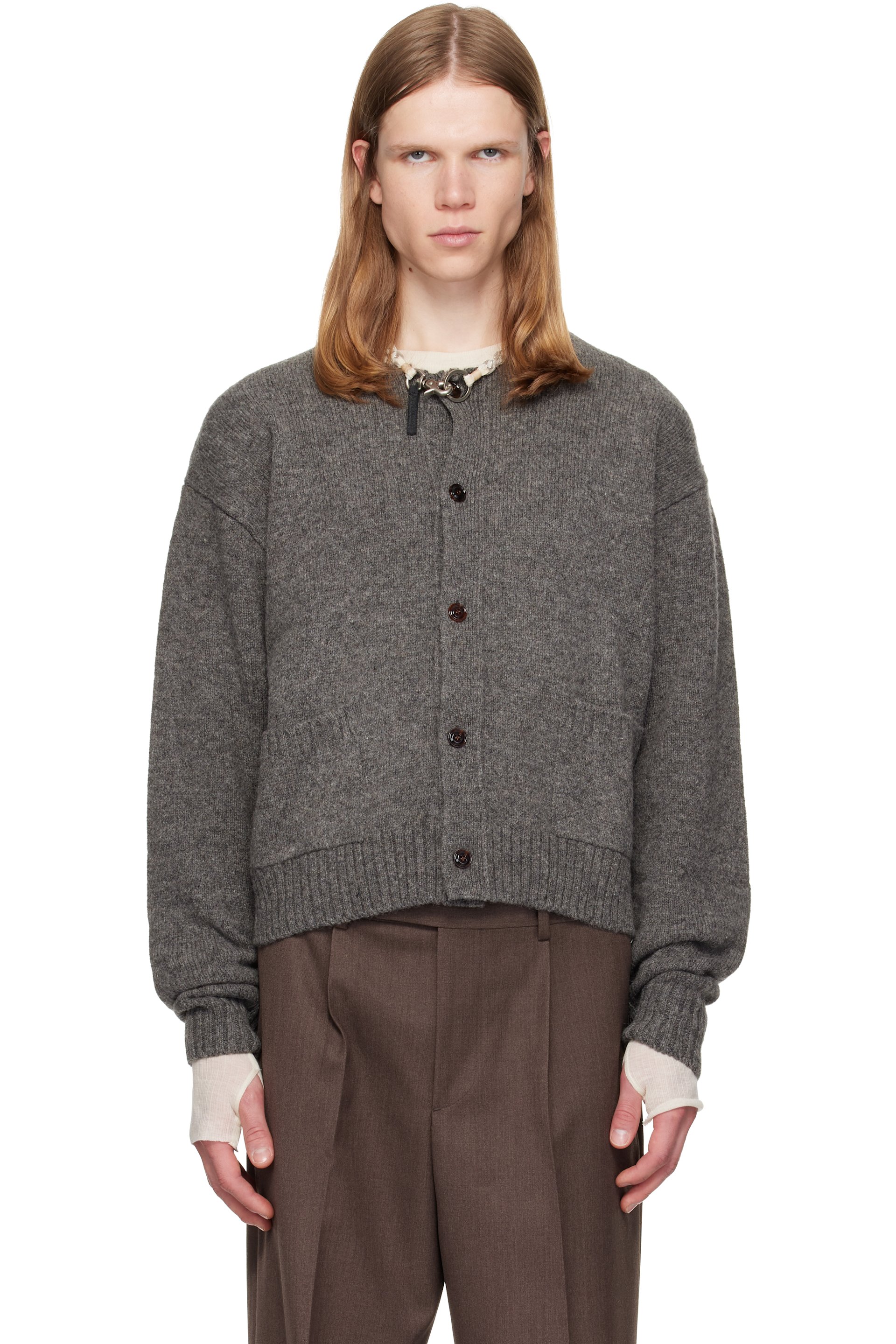 TONYWACK - Gray Shetland Wool Raw Cardigan
