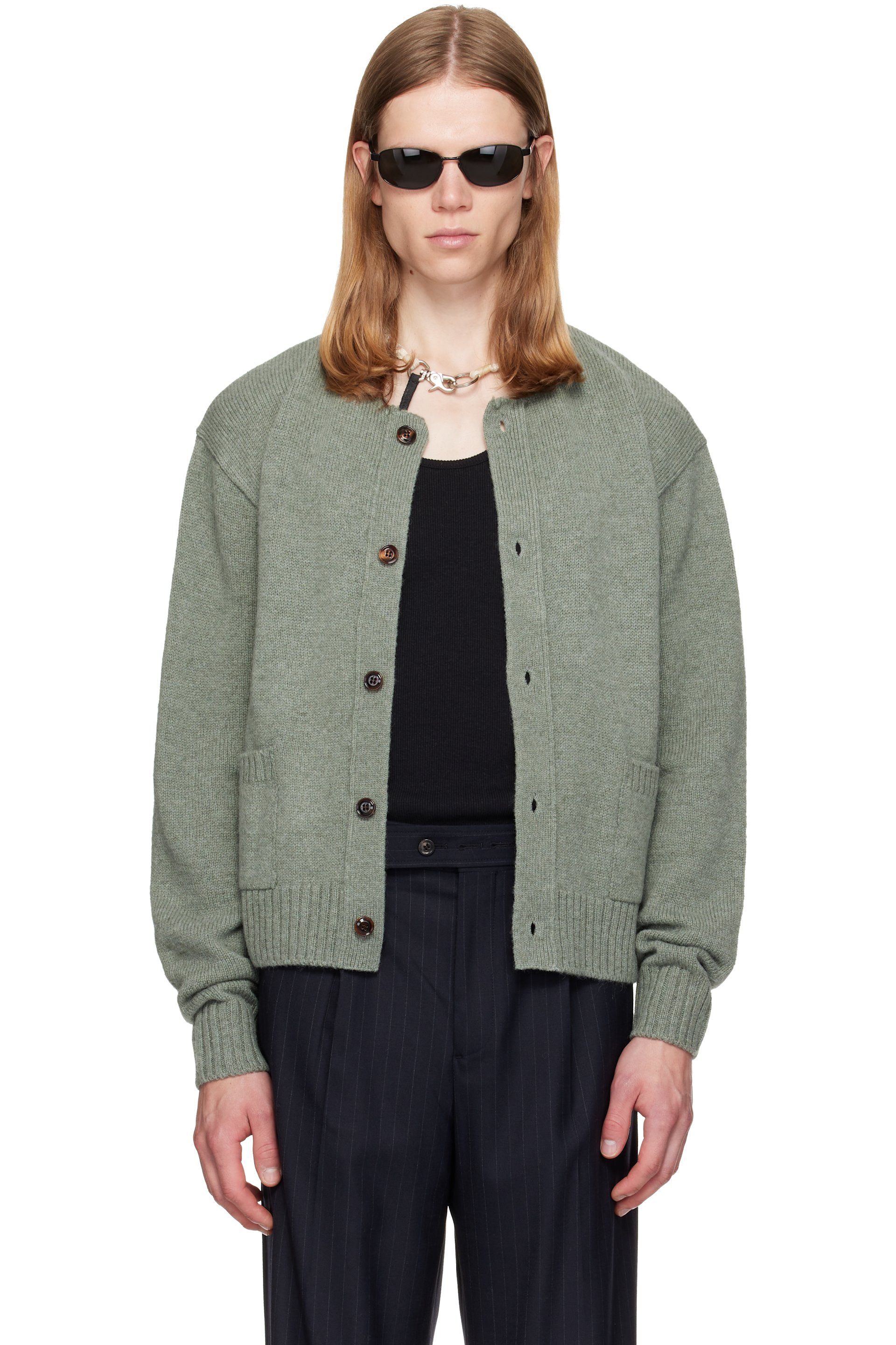 TONYWACK - Green Shetland Wool Raw Cardigan