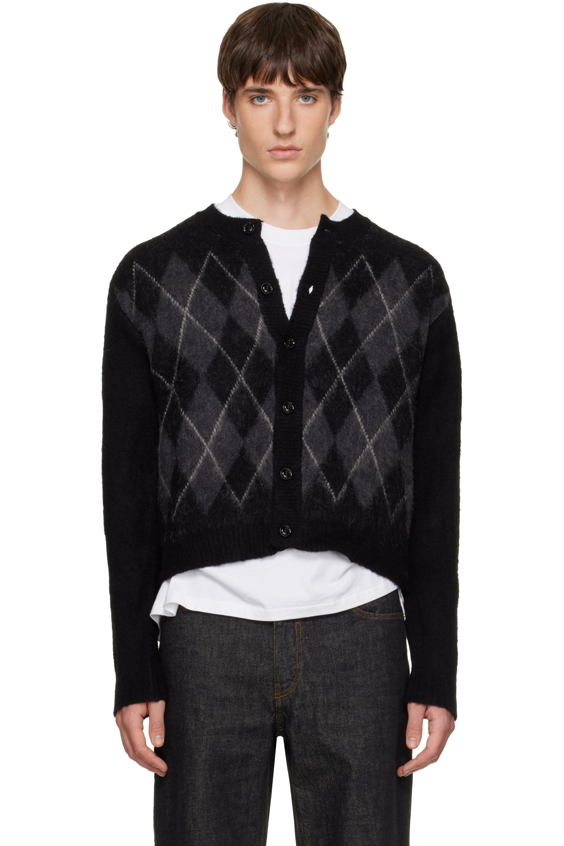 TONYWACK - Black Brushed Argyle Cardigan