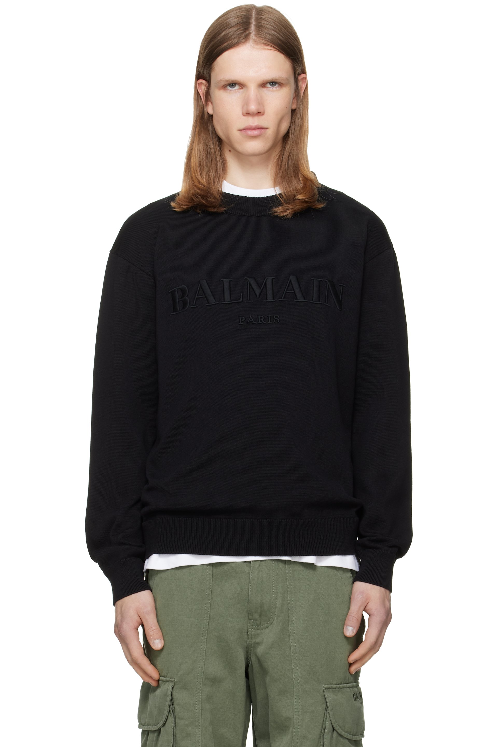 BALMAIN - Black Vintage Embroidered Cotton Sweater