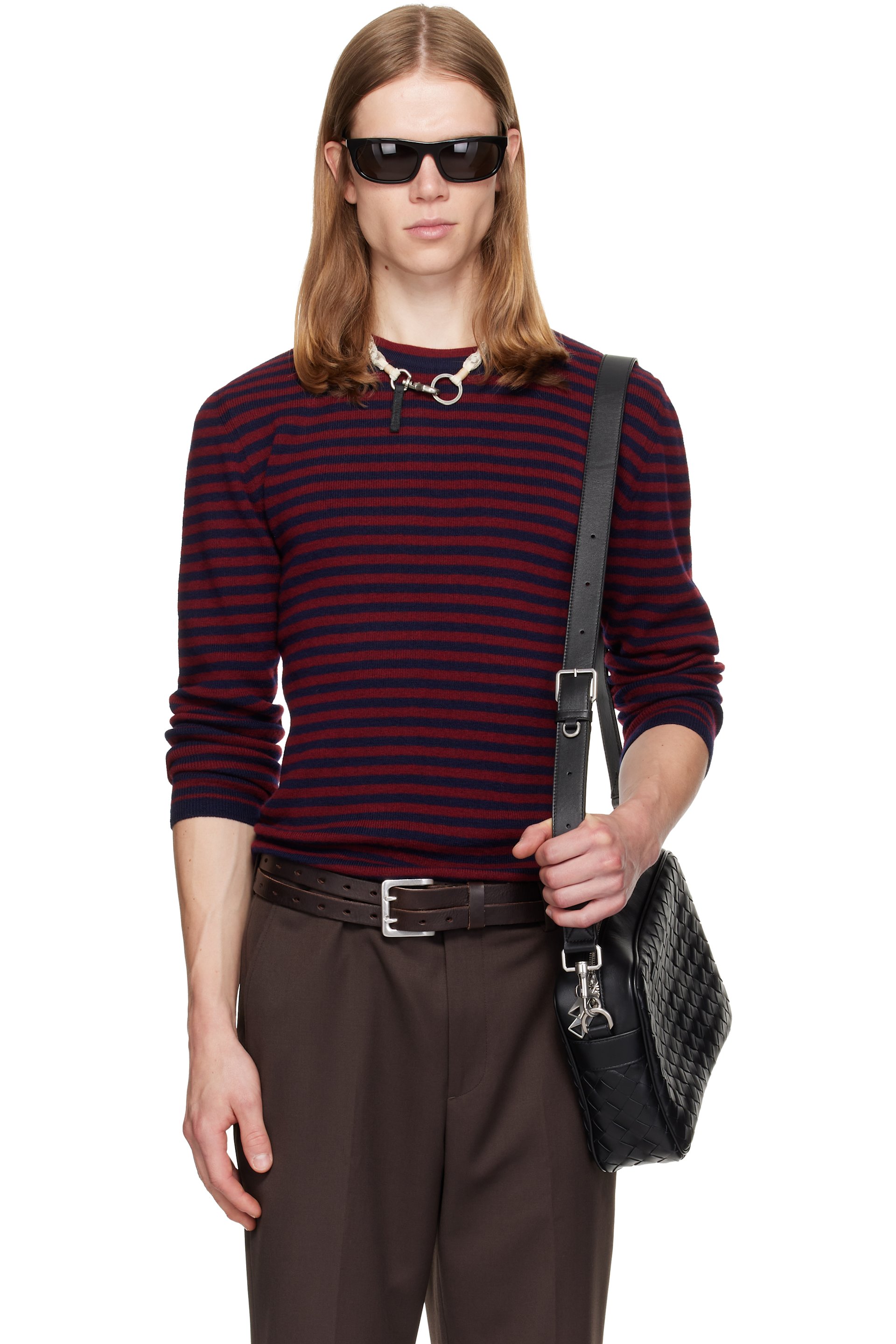 TONYWACK - Red & Navy Merino Wool Essential Stripe Sweater