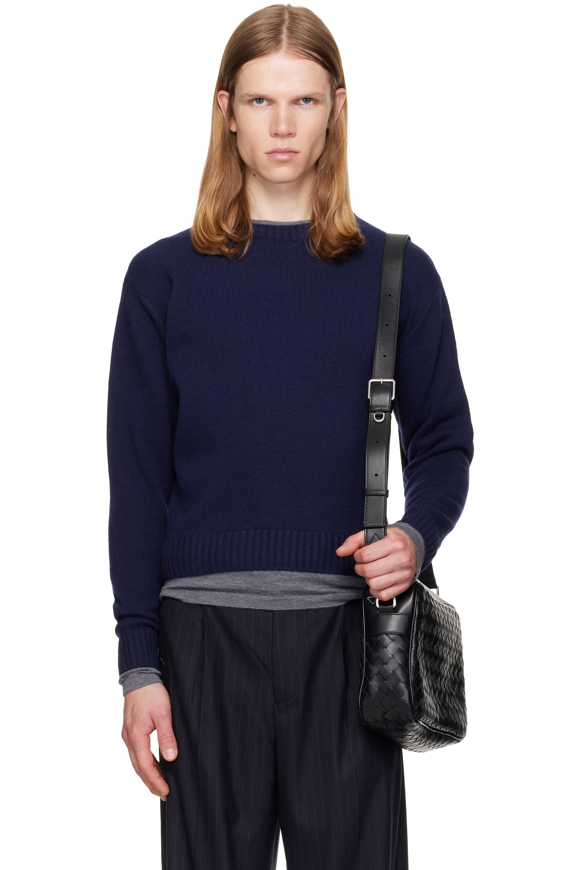 TONYWACK - Navy Wool & Silk Layered Sweater