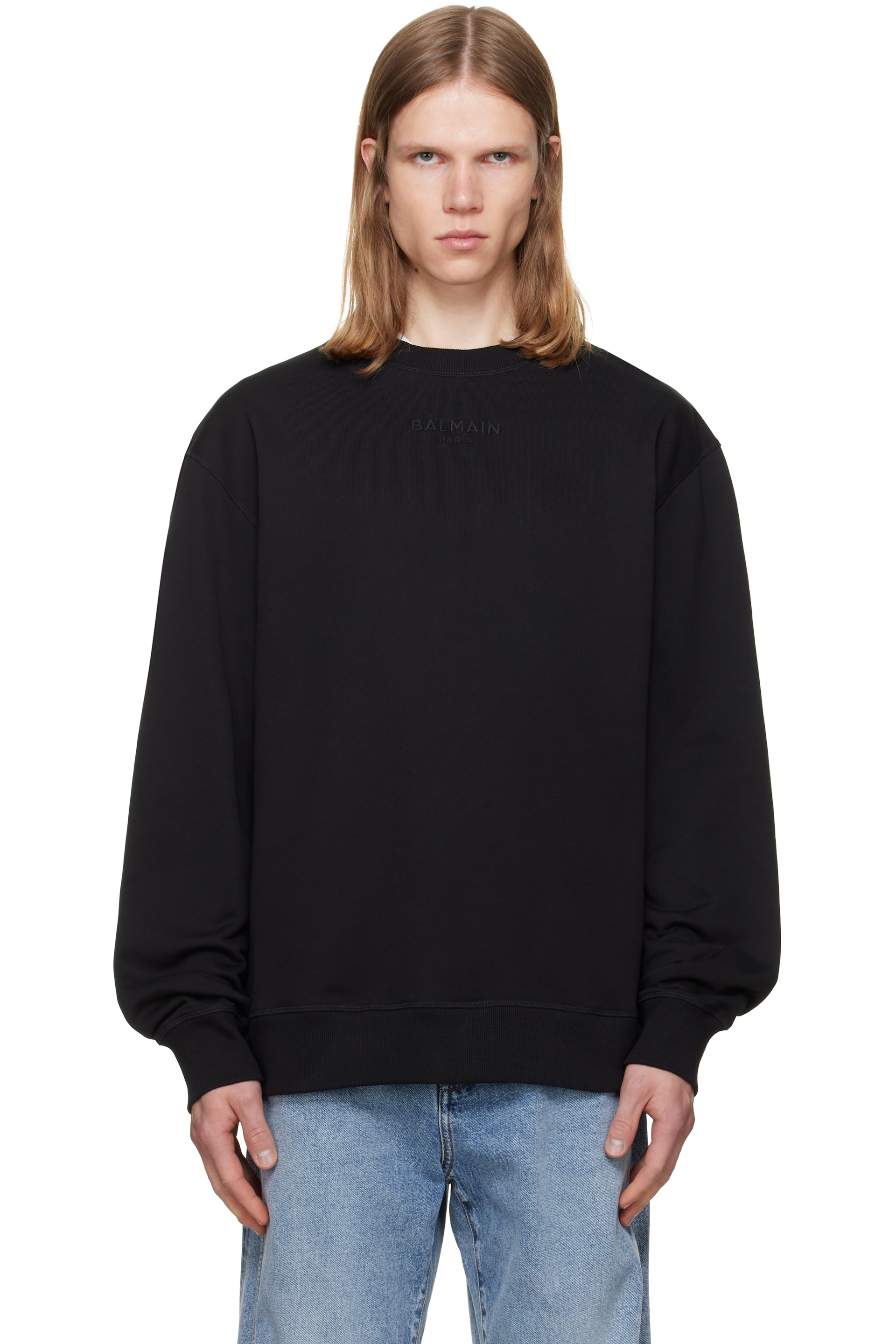 BALMAIN - Black Embroidered 'Balmain Paris' Sweatshirt