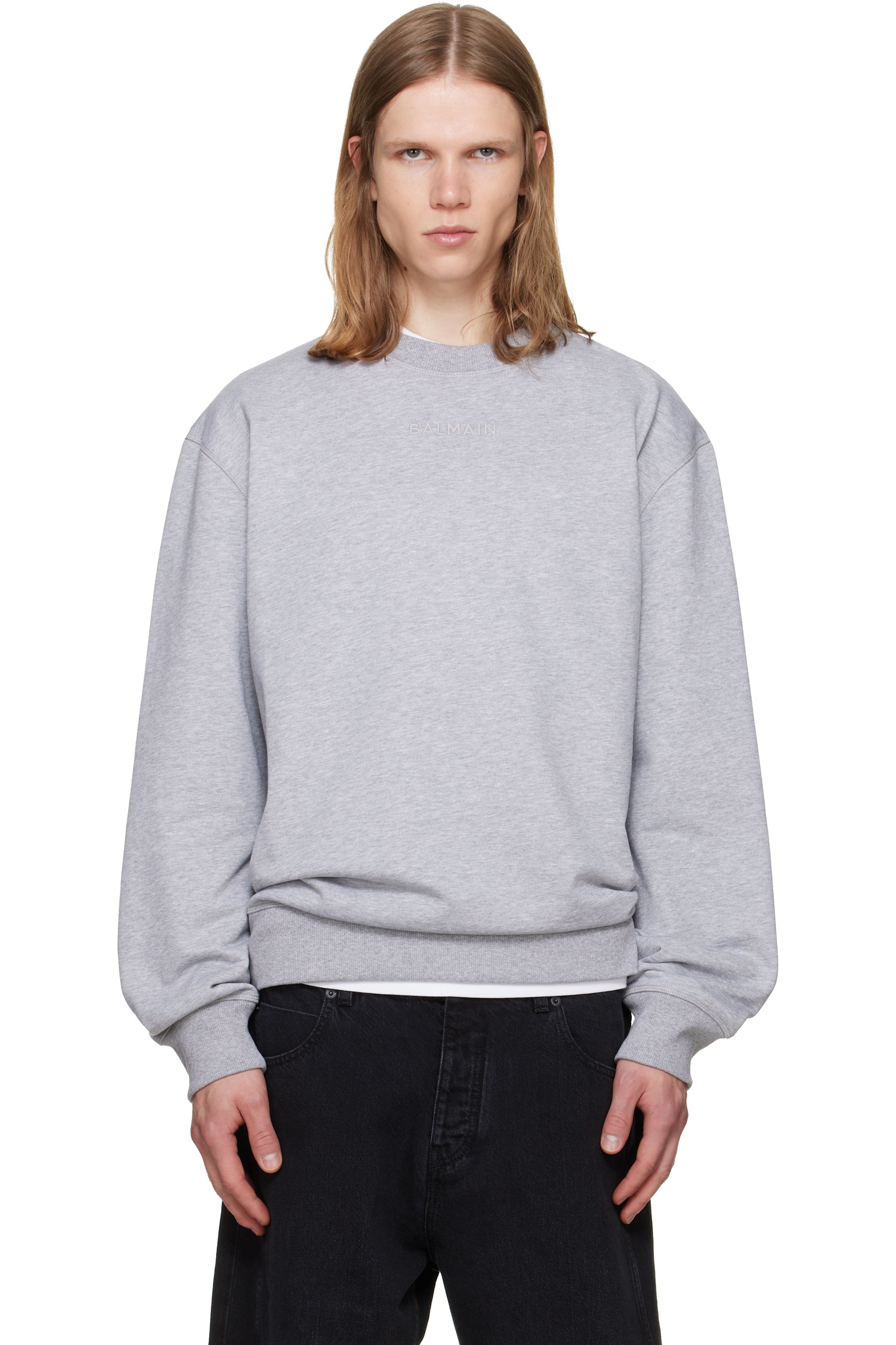 BALMAIN - Gray Embroidered 'Balmain Paris' Sweatshirt