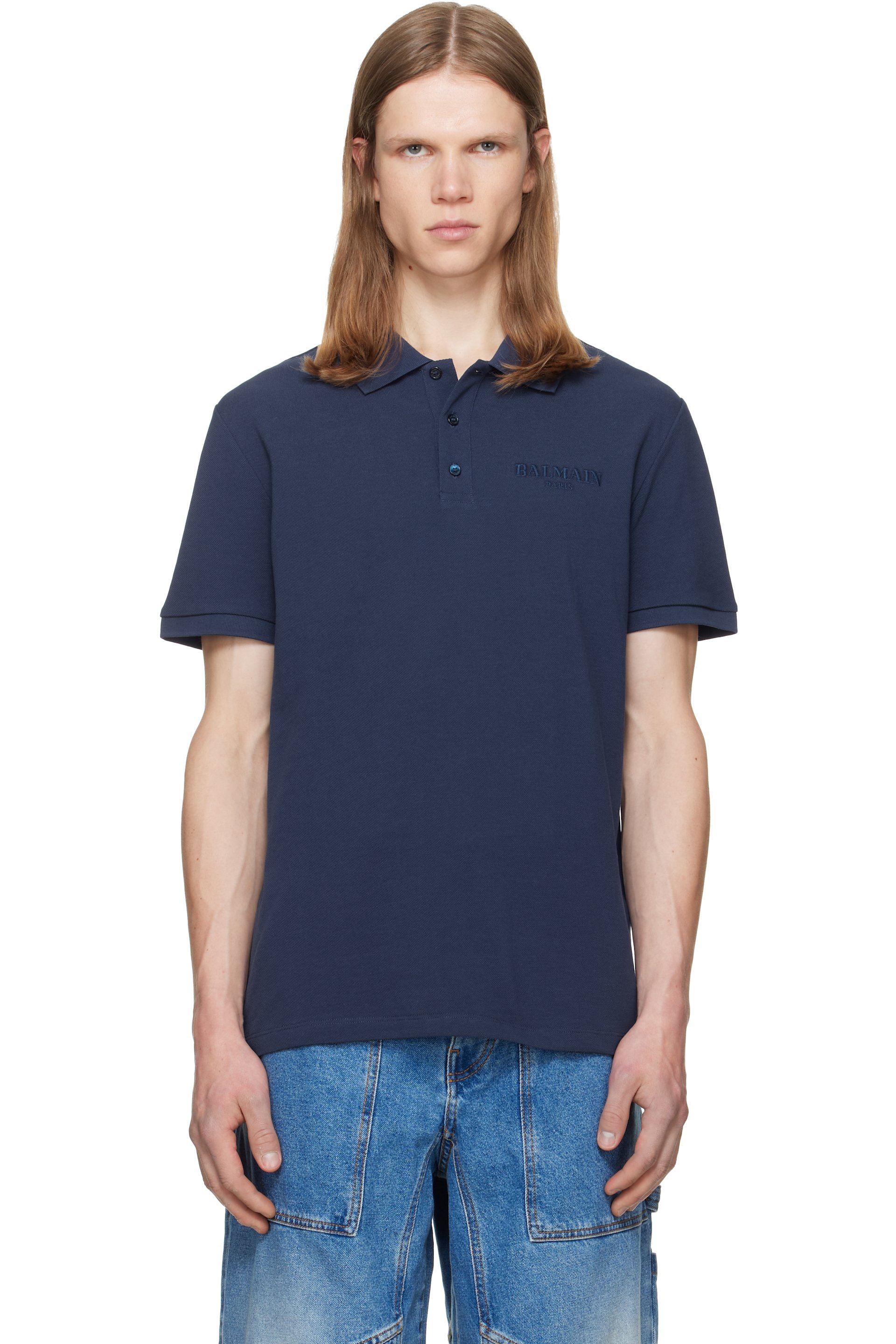 BALMAIN - Blue Small Vintage Embroidered Polo