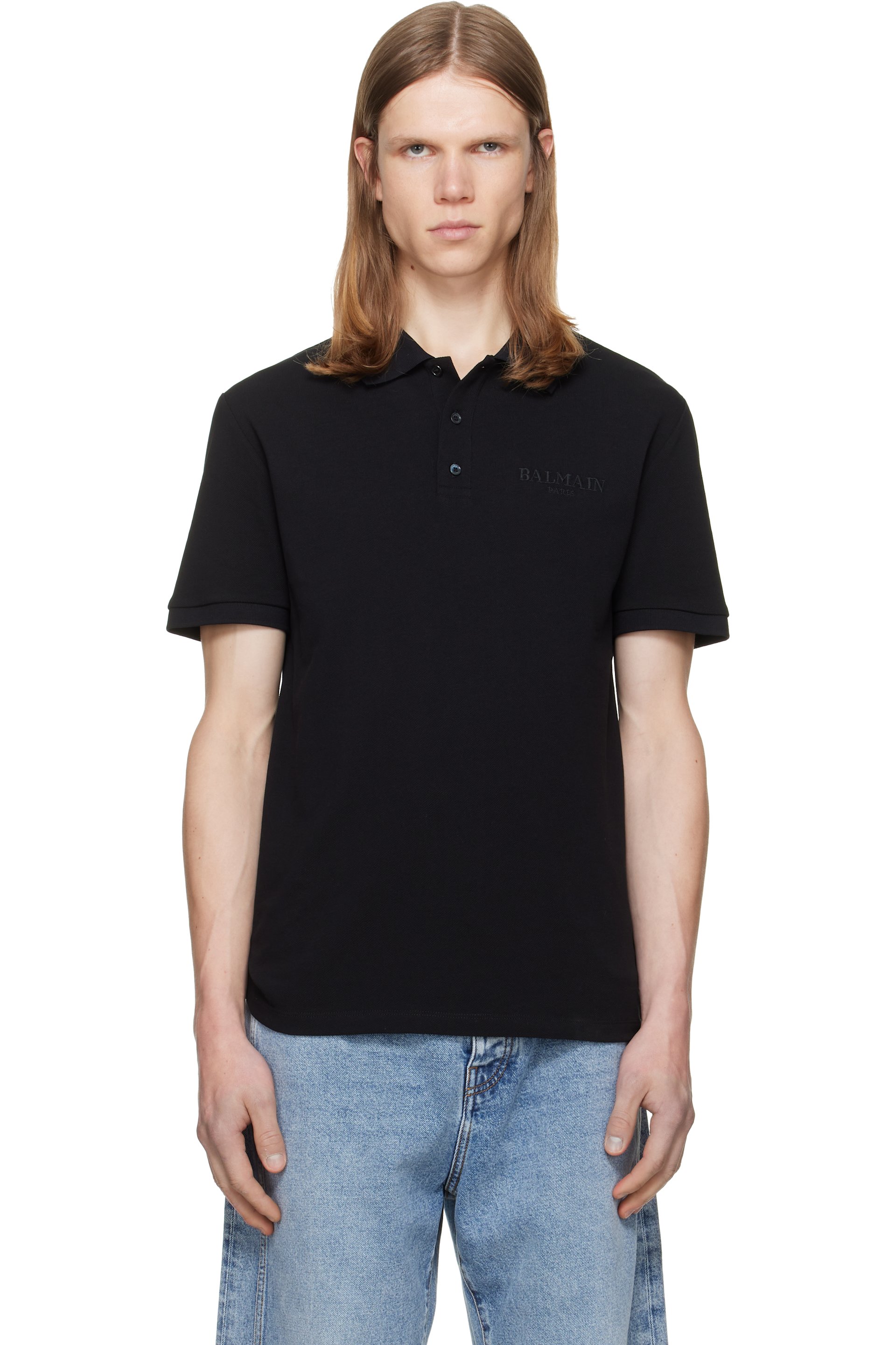 BALMAIN - Black Small Vintage Embroidered Polo