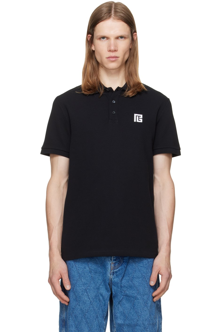 BALMAIN - Black Embroidered Cotton Polo