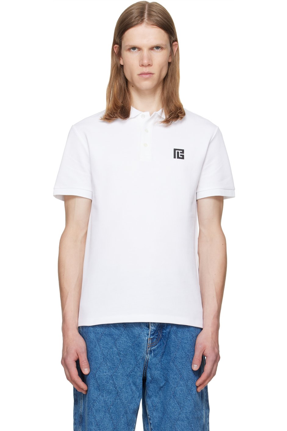 BALMAIN - White Embroidered Cotton Polo