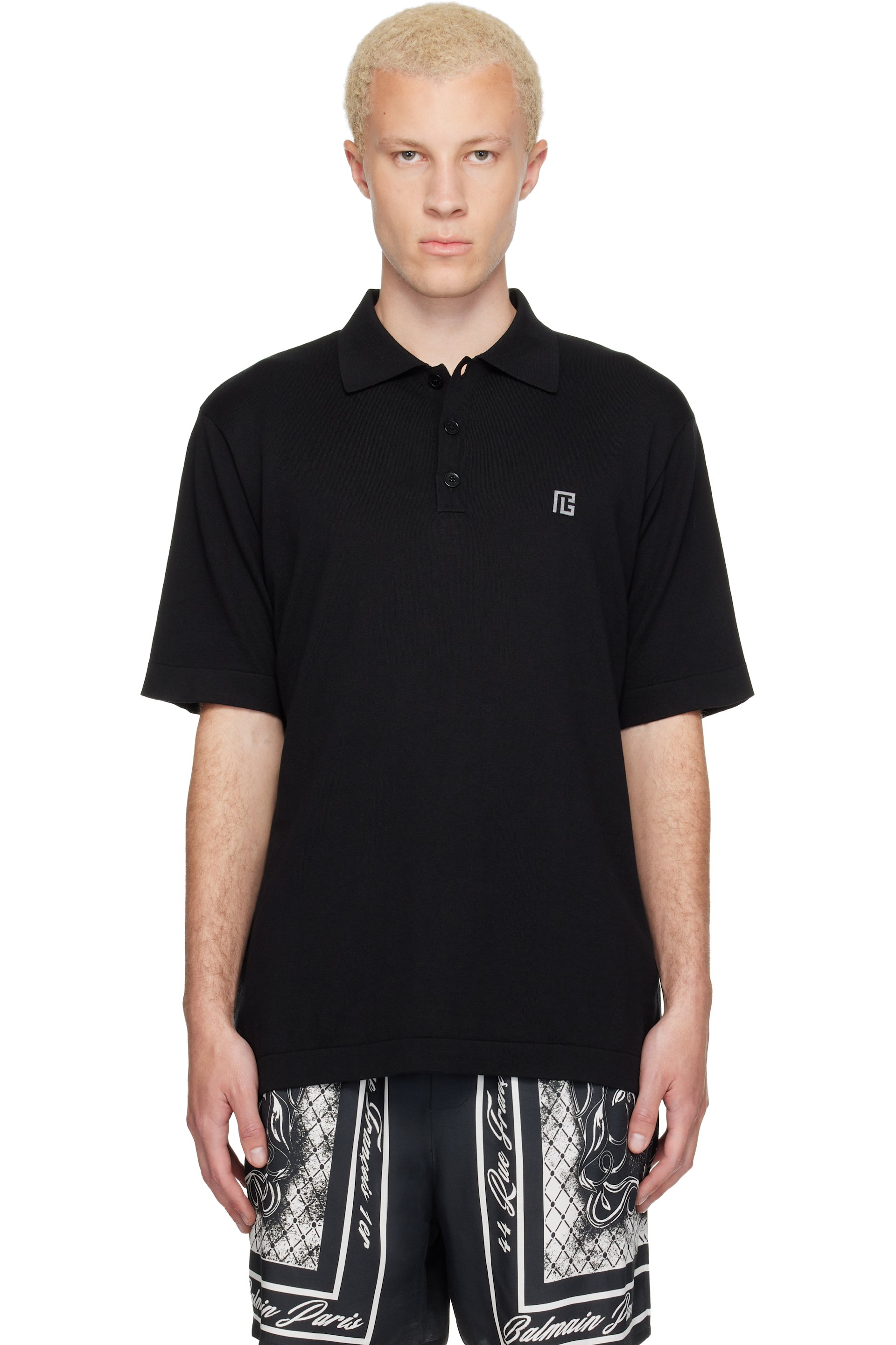 BALMAIN - Black Embroidered Cotton Polo