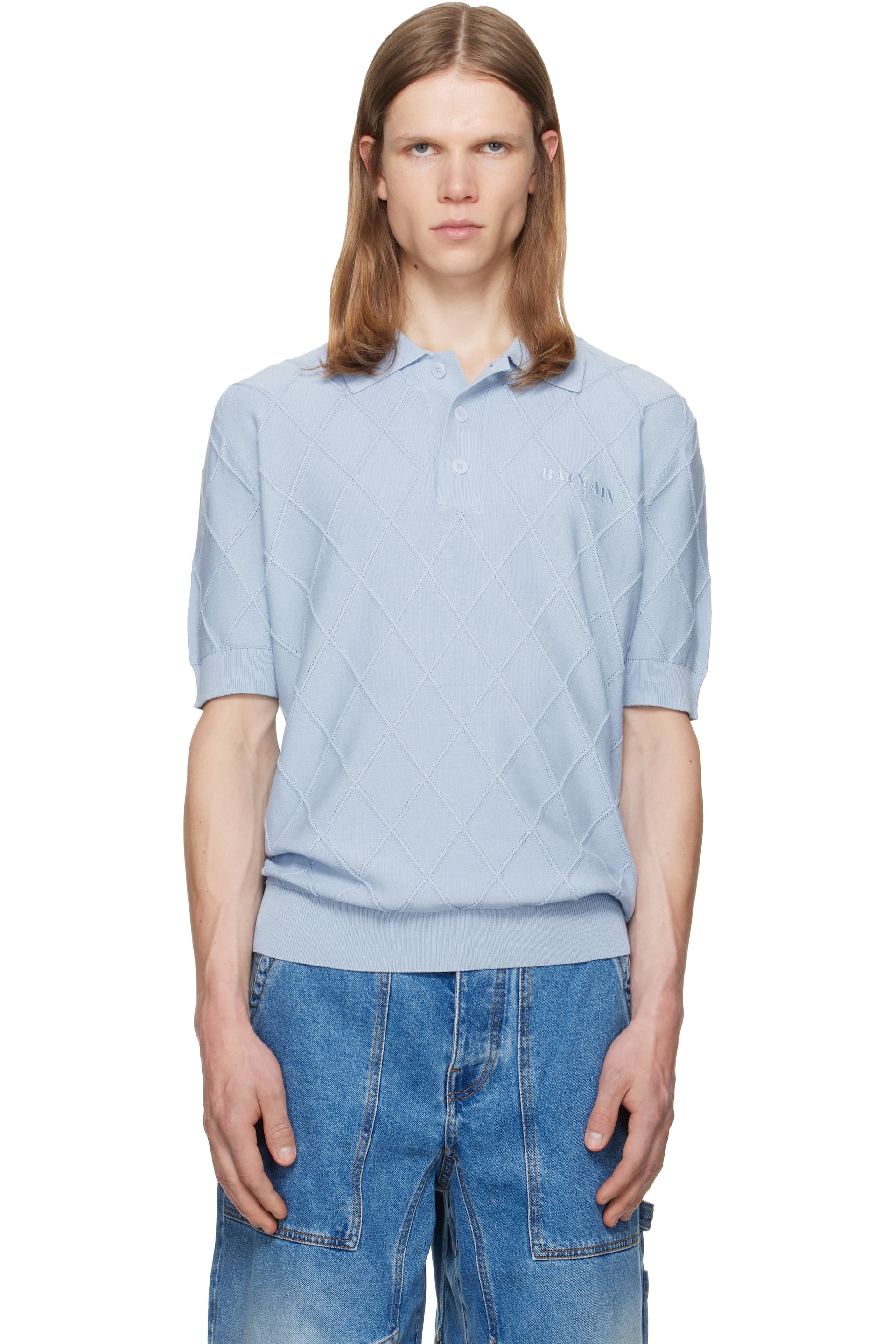 BALMAIN - Blue Vintage Knit Polo