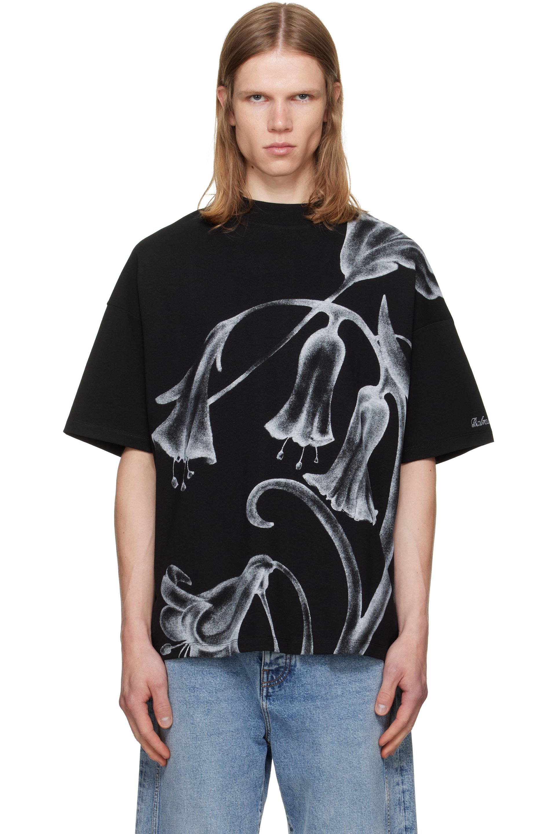BALMAIN - Black Printed 'Balmain Flower' T-shirt