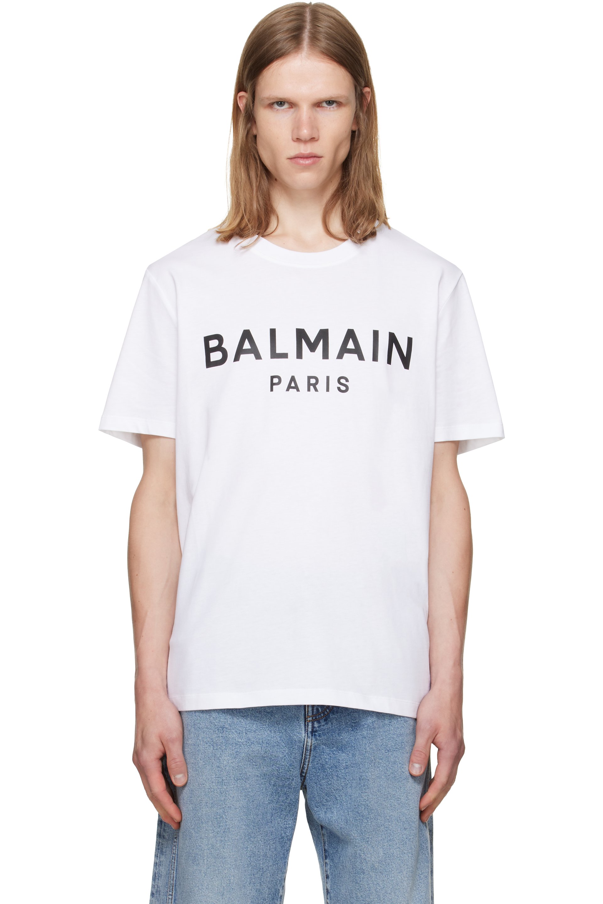 Balmain - T-shirt blanc à logo imprimé