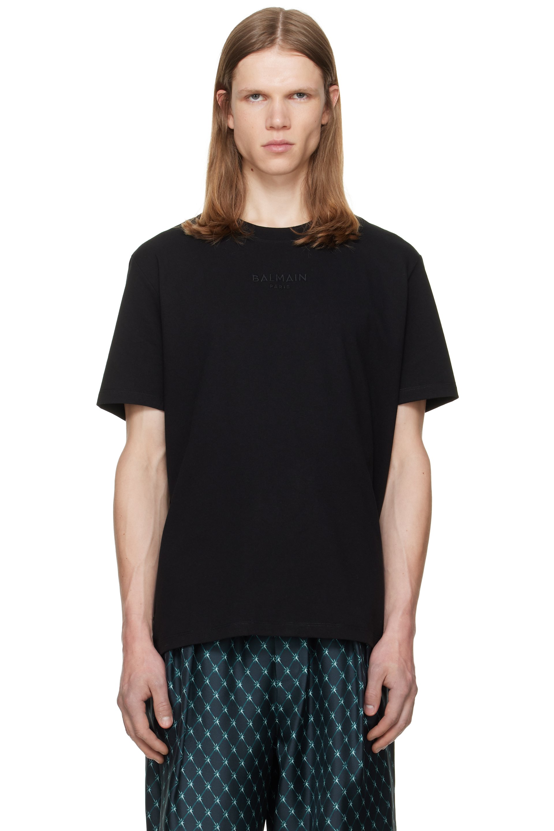 BALMAIN - Black Embroidered 'Balmain Paris' T-shirt