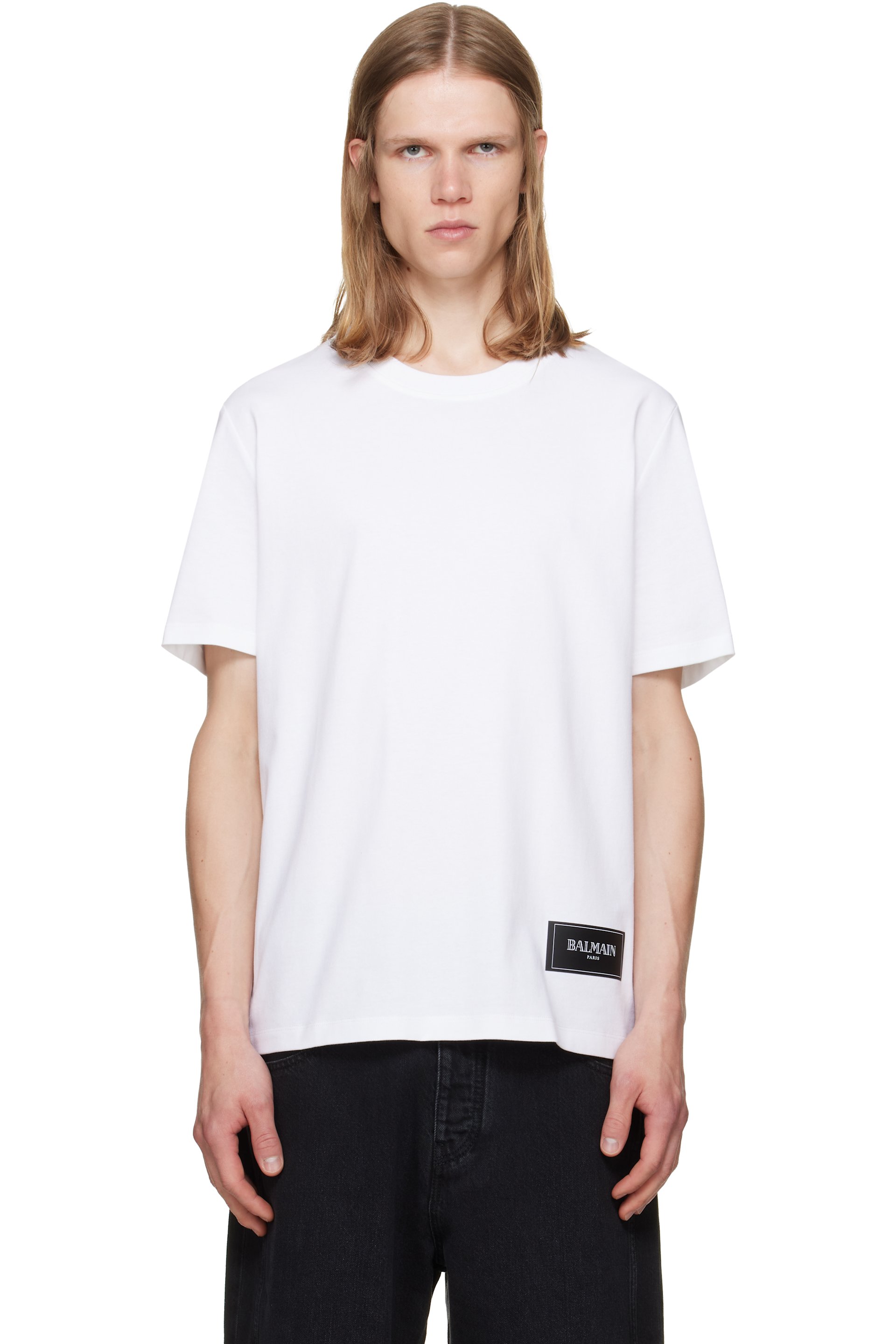 Balmain - Ensemble de deux t-shirts blancs à logo rétro