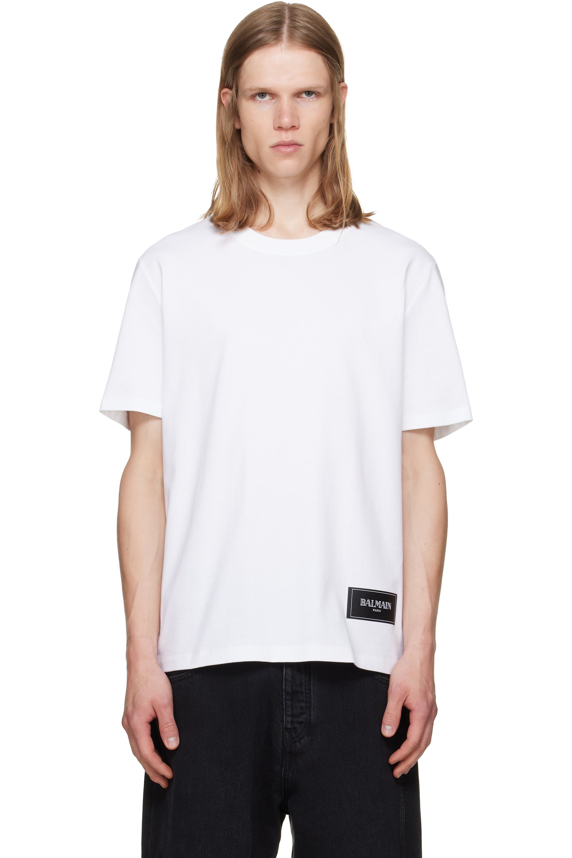 Balmain - Ensemble de deux t-shirts noir et blanc à logo rétro