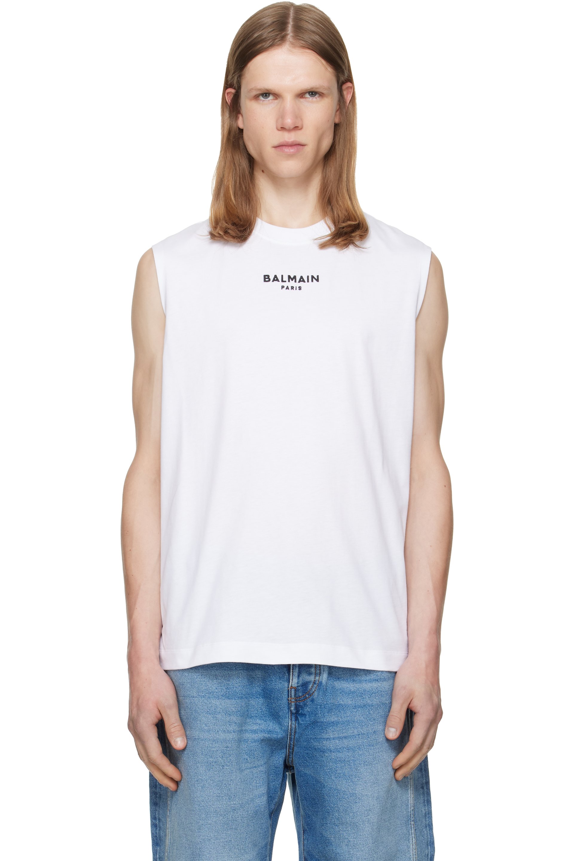 BALMAIN - White 'Balmain Paris' Embroidered Tank Top
