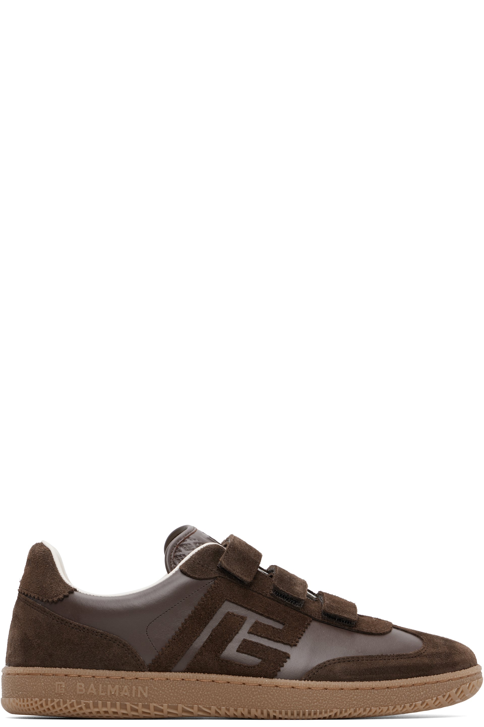 BALMAIN - Brown 'Balmain Swan' Suede Sneakers