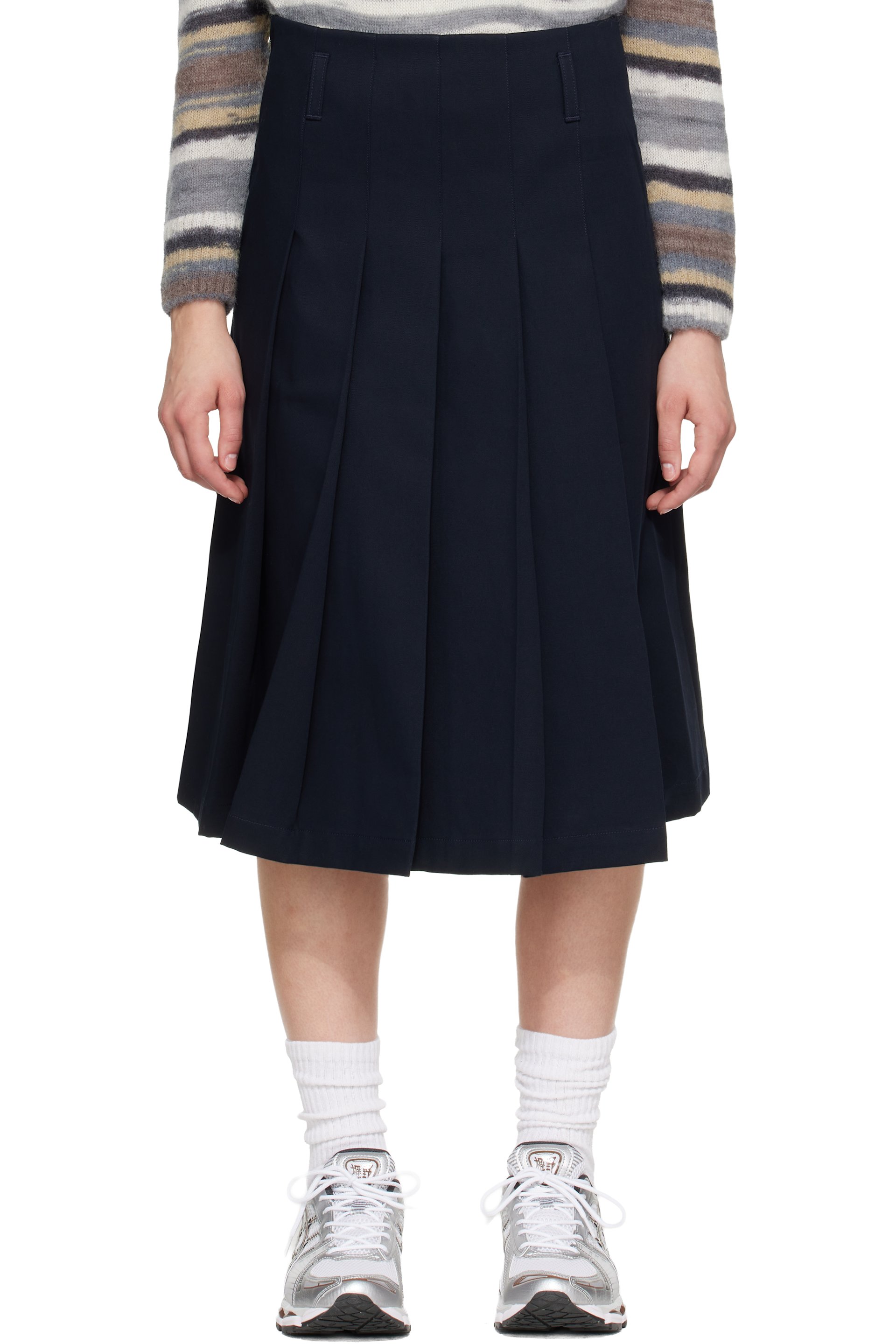 A.P.C. - Navy Pleated Midi Skirt