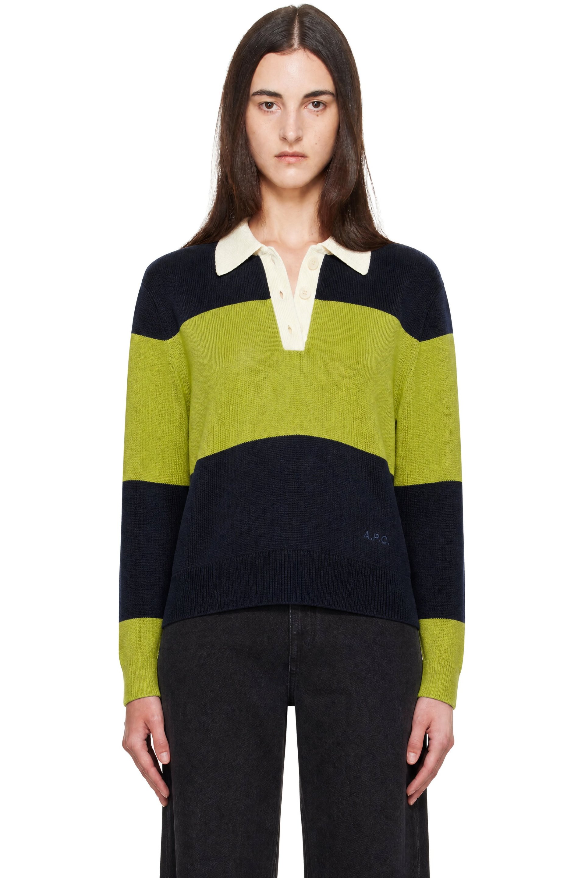 A.P.C. - Green & Navy Louise Logo Polo