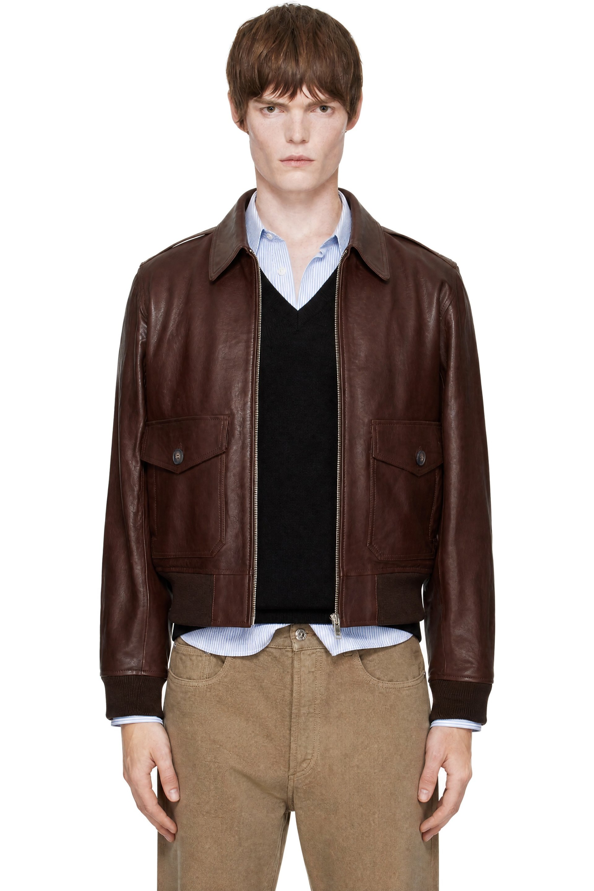 A.P.C. - Brown Short Leather Jacket