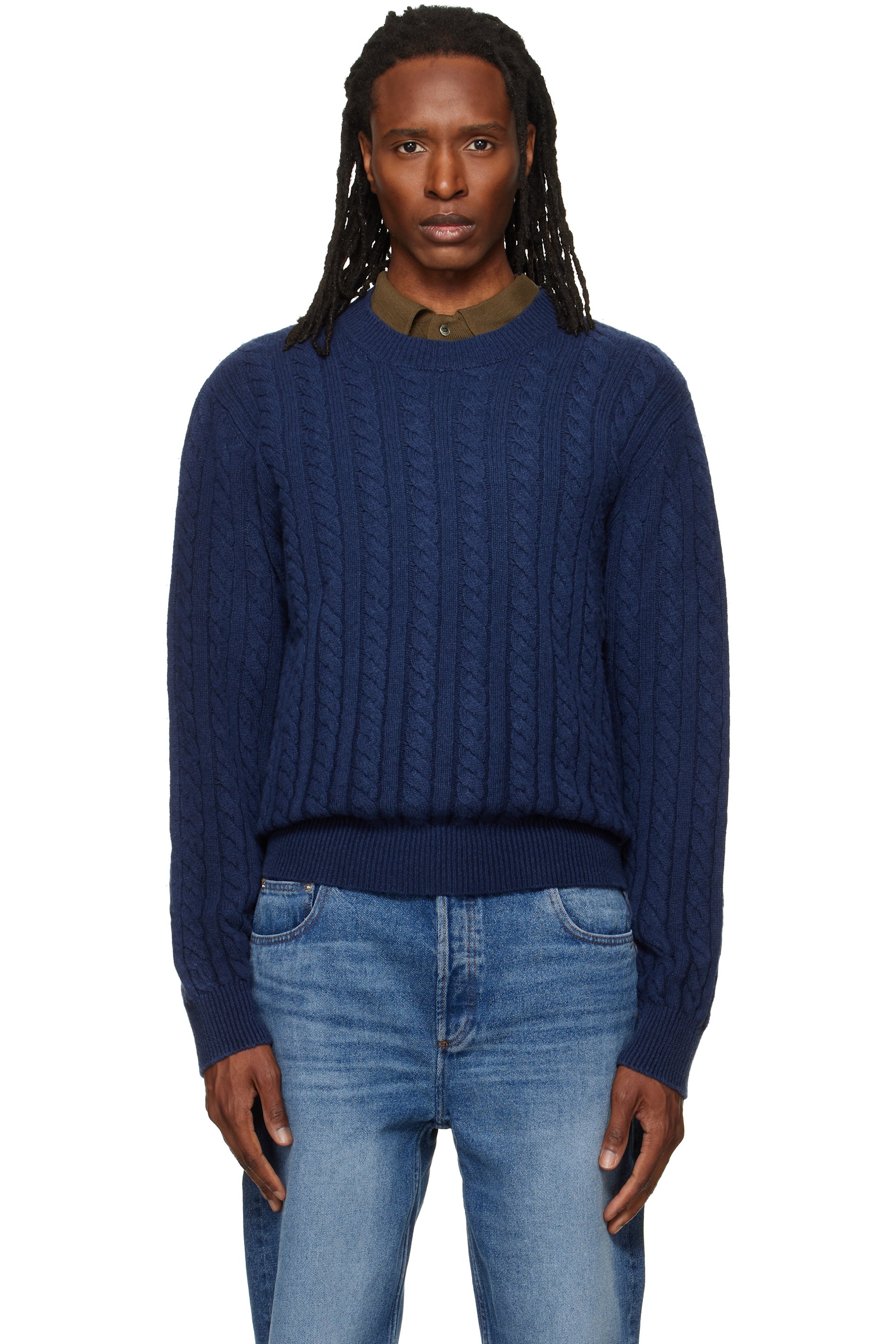 A.P.C. - Navy Oversized Cable-Knit Sweater