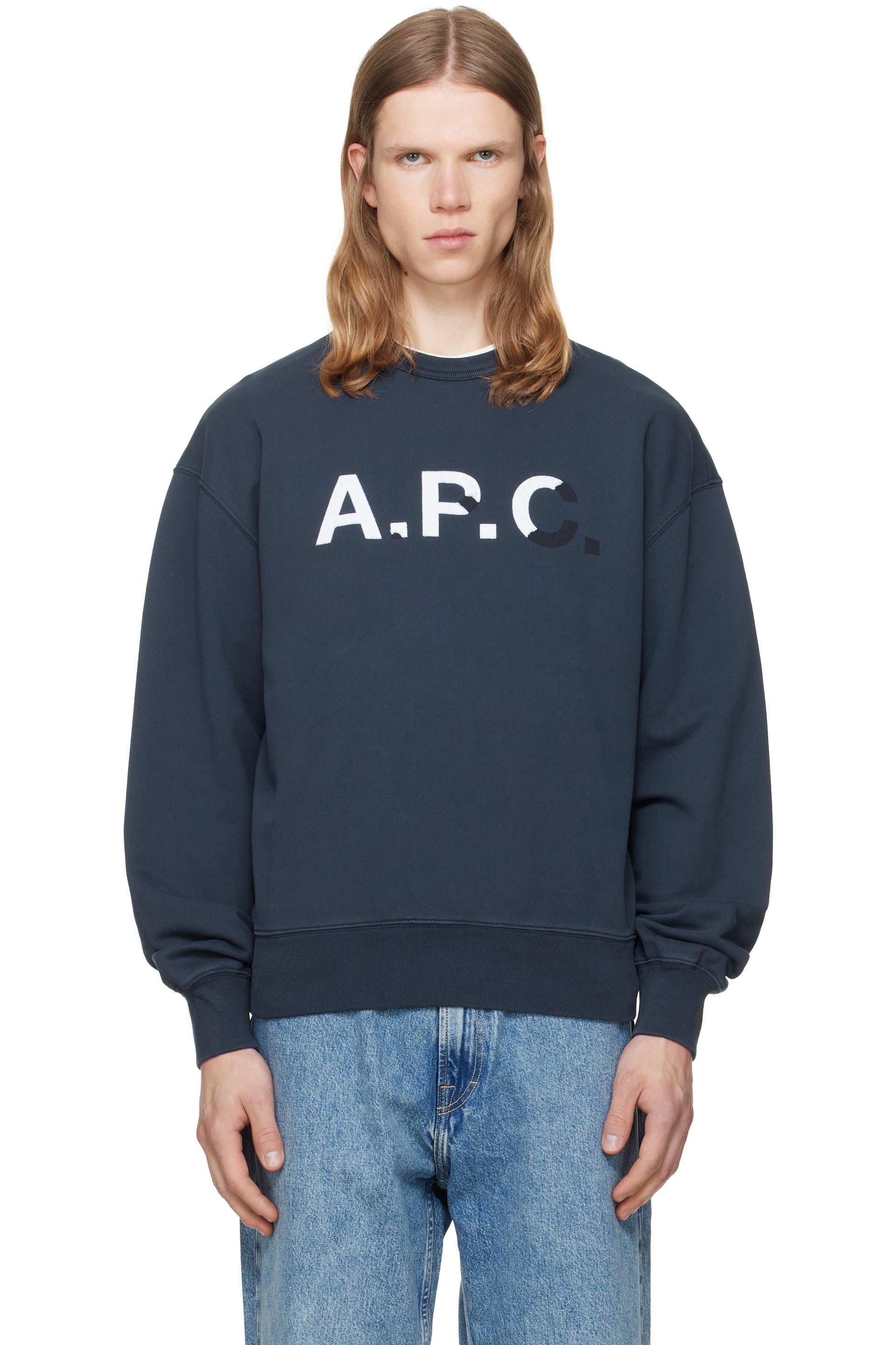 A.P.C. - Navy Vintage-Effect 'A.P.C.' Logo Sweatshirt